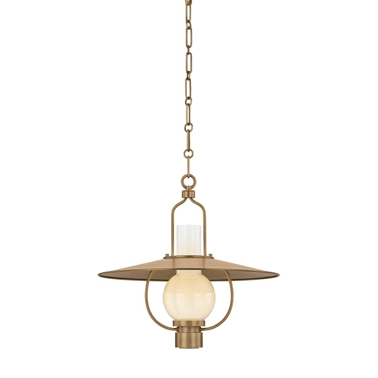 Shown in Patina Brass finish and Opal Seedy shade