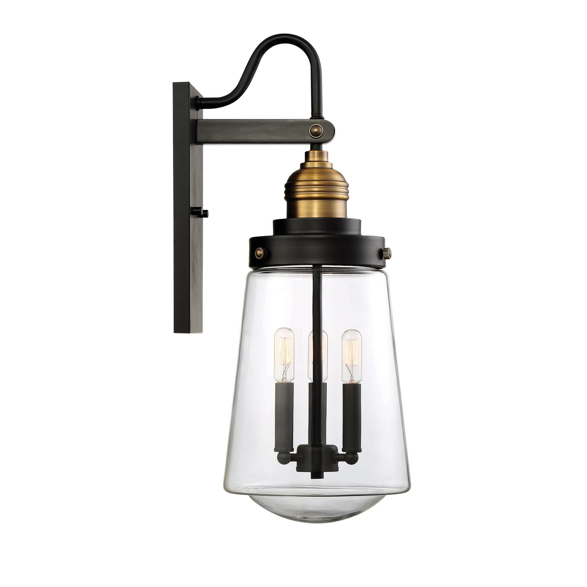 Shown in Vintage Black With Warm Brass finish and Clear glass
