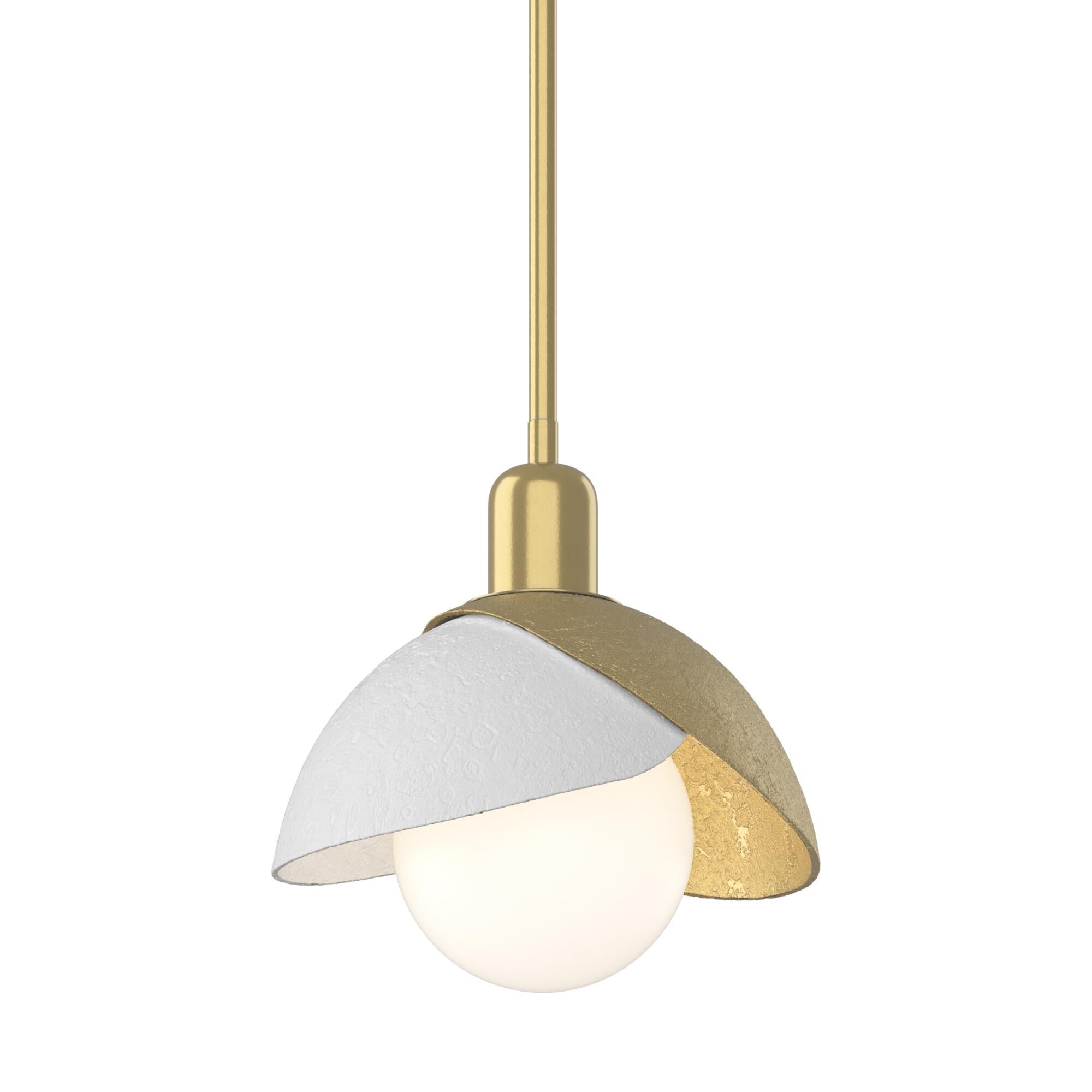 Shown in Modern Brass finish and White glass and White Glass shade