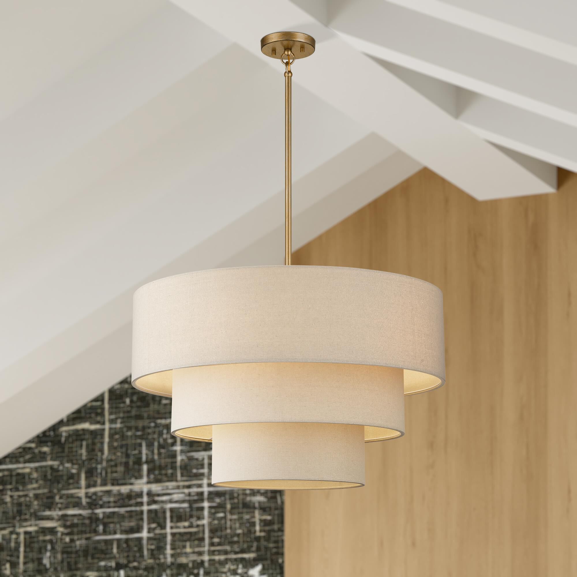 Shown in Antique Gold Leaf finish and Hand Crafted Parchment Color Hardback Fabric shade