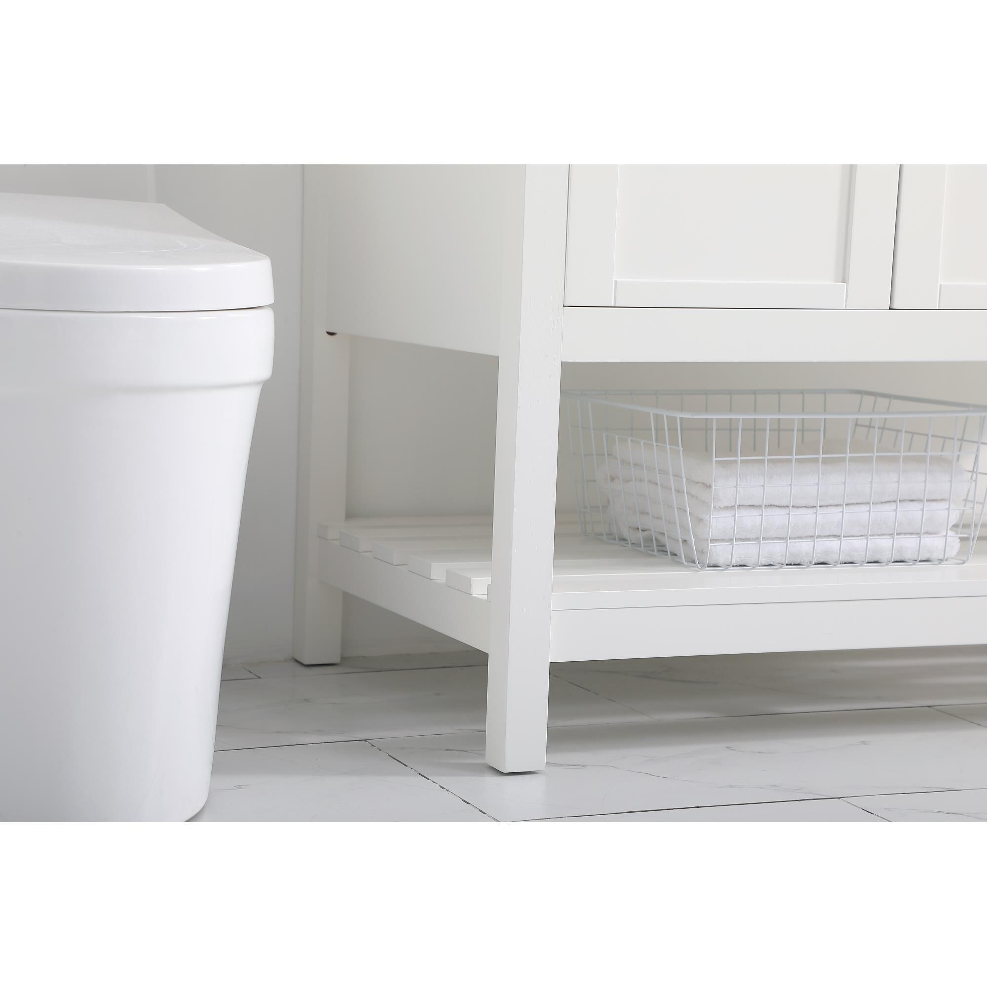 Shown in White And Brushed Nickel With Carrara White Marble finish