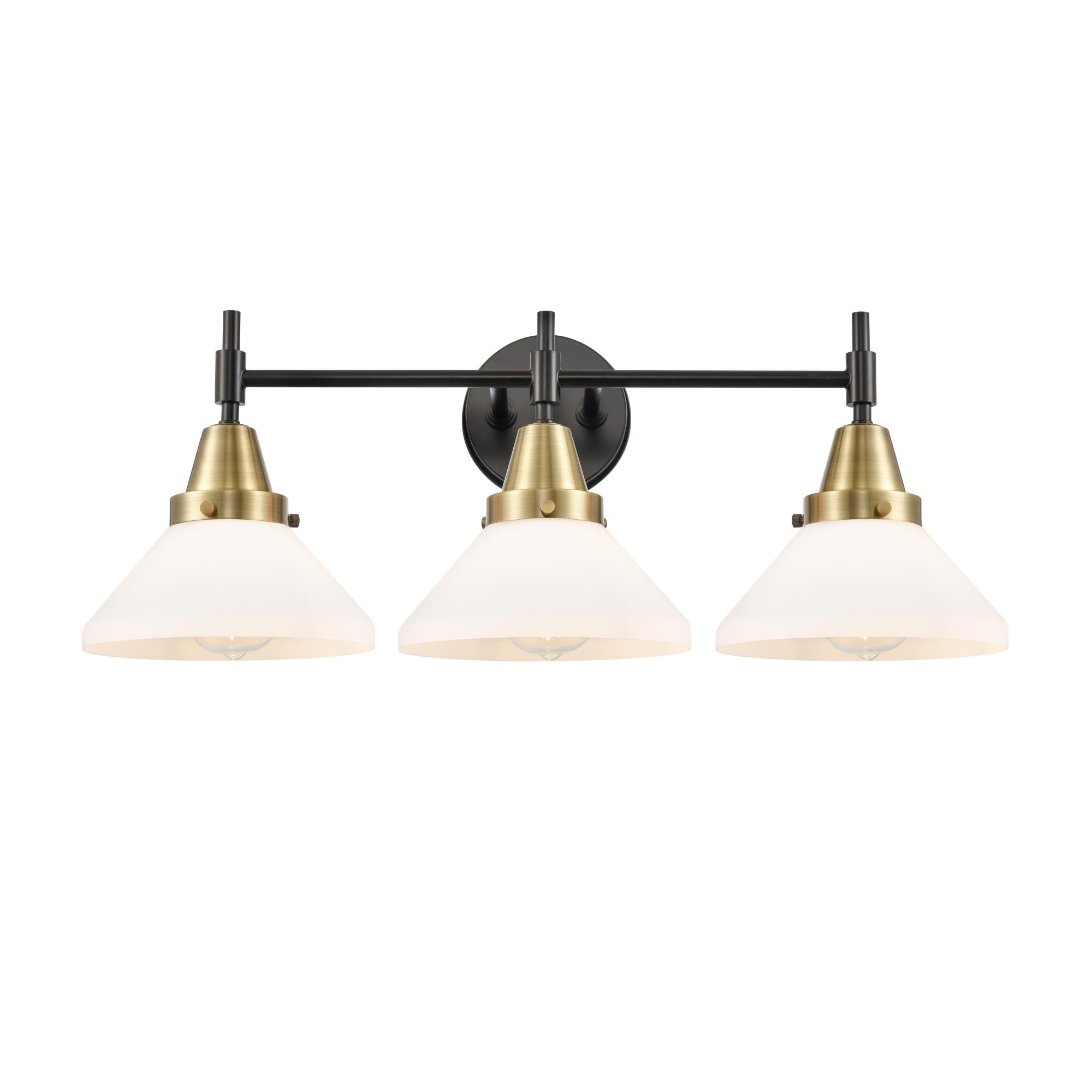 Shown in Black Antique Brass finish and White Caden glass