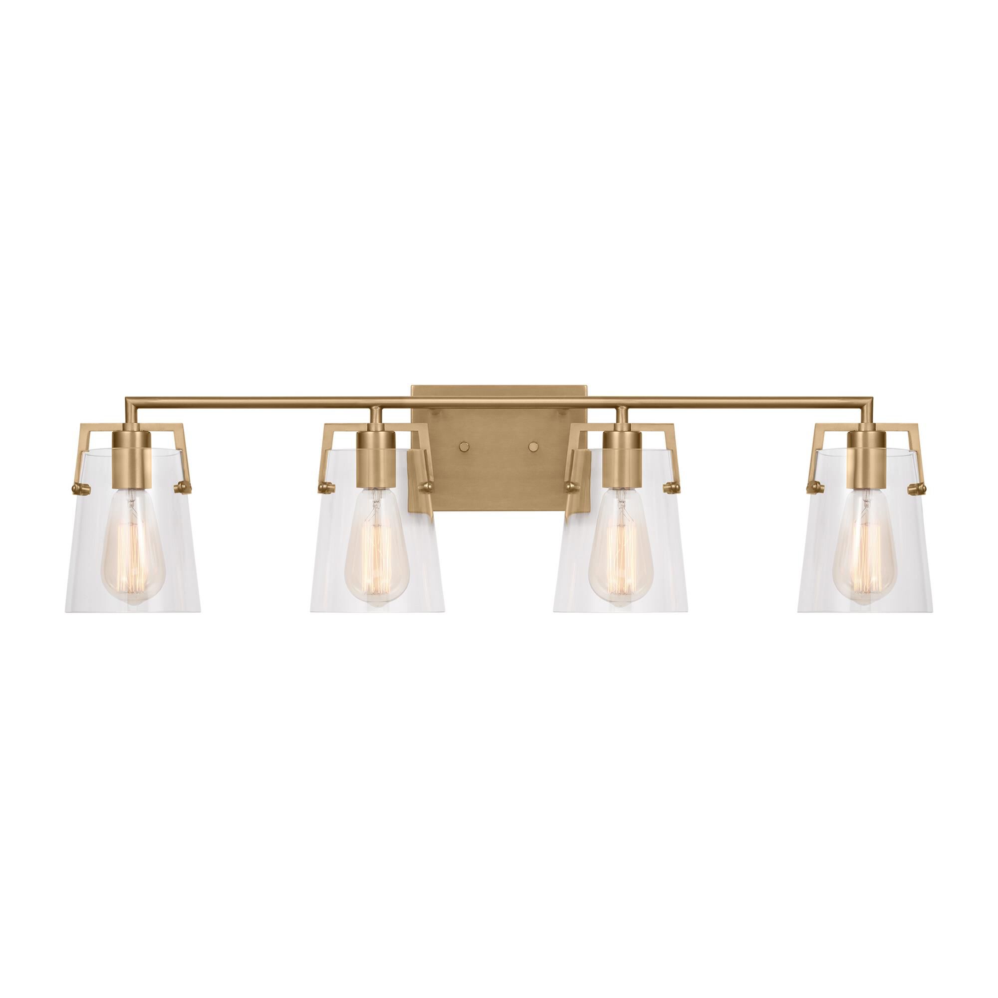 Shown in Satin Brass finish and Clear Glass s shade