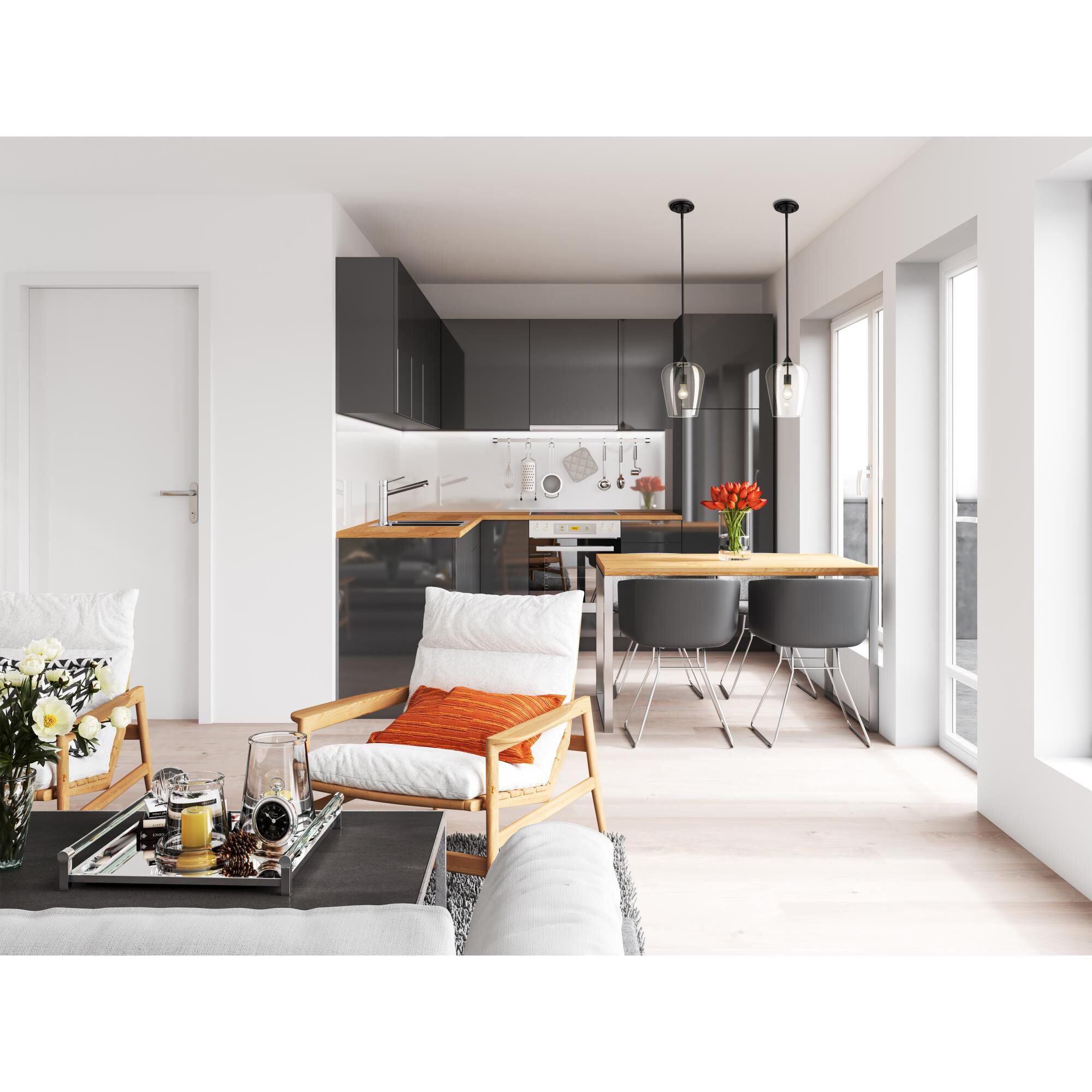 Shown in Matte Black finish and Glass shade