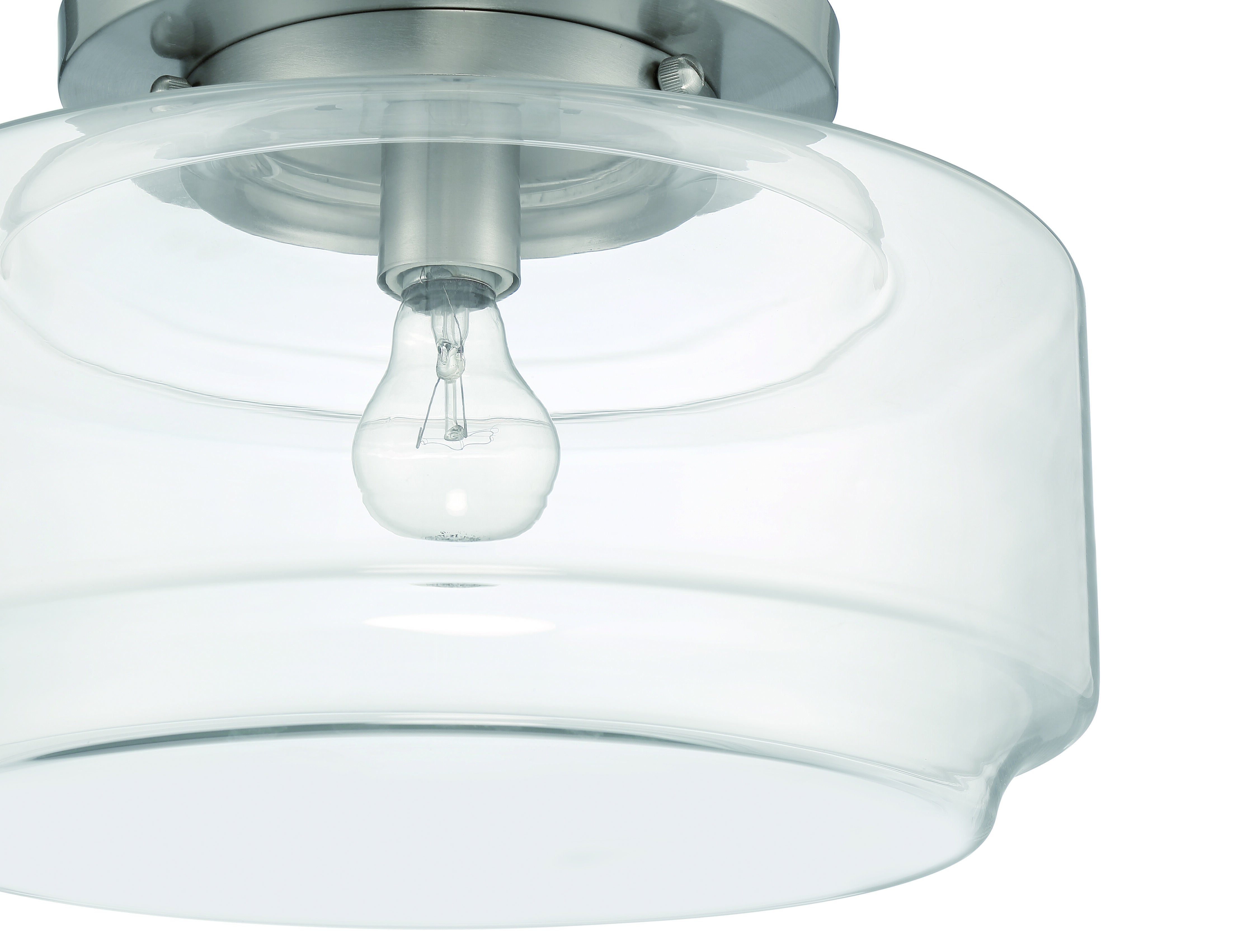 Shown in Brushed Polished Nickel finish and Clear glass and Glass shade