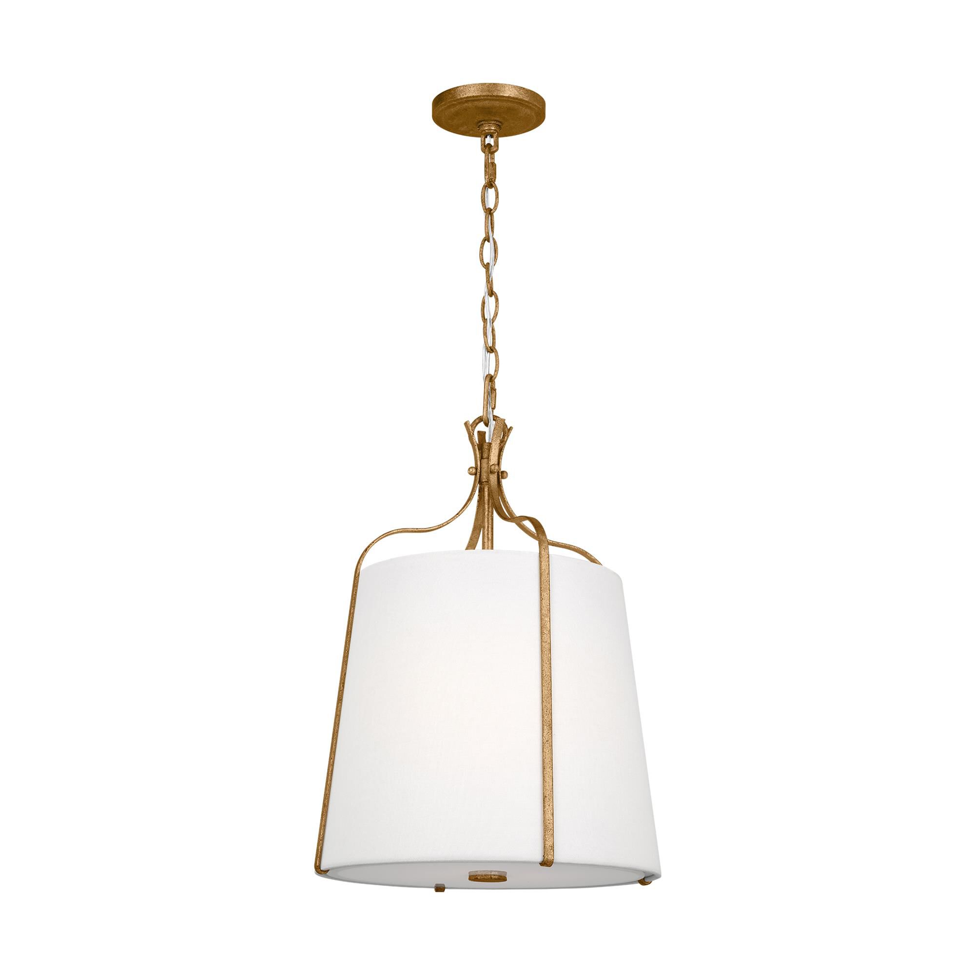 Shown in Antique Gild finish and White LinenLinen shade