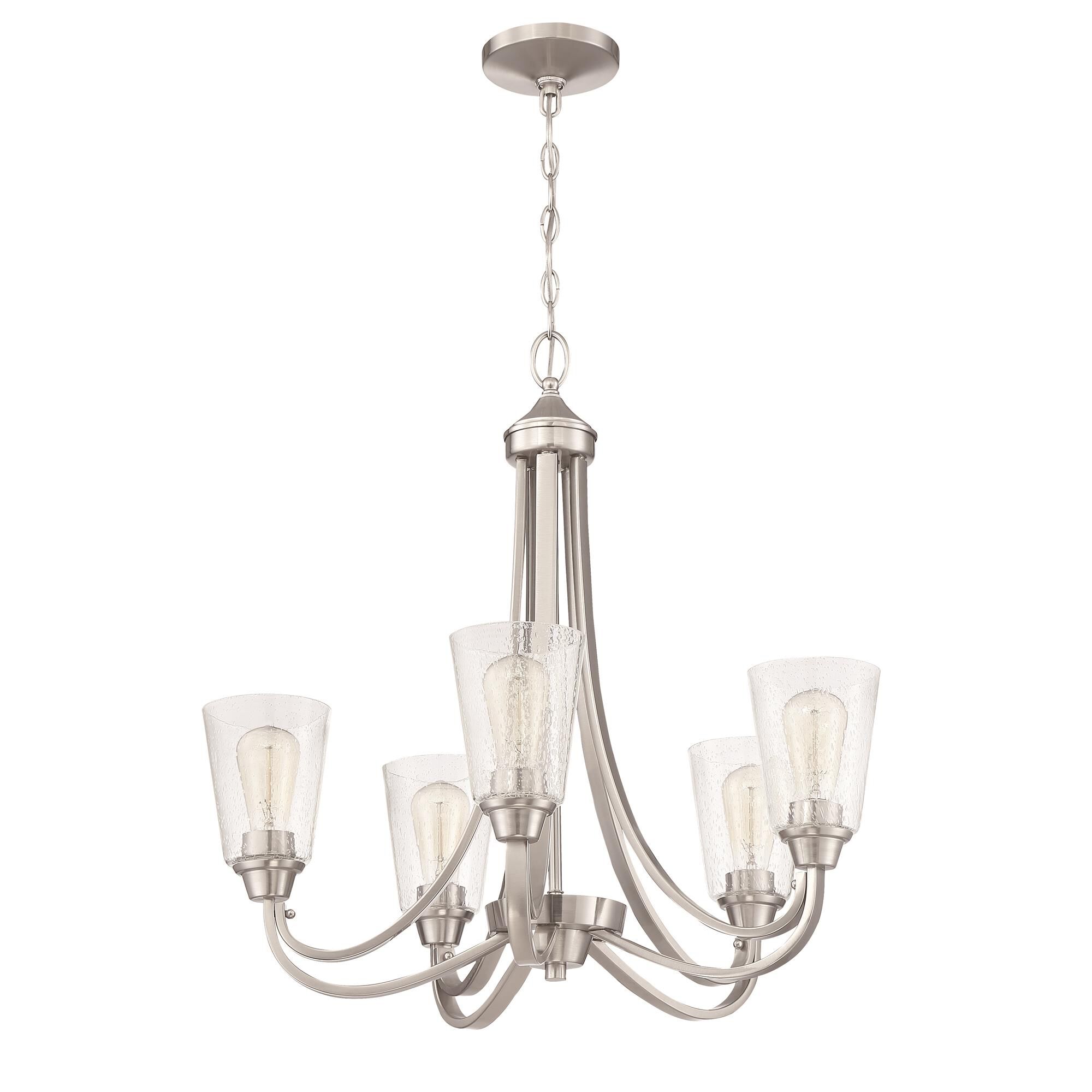 Shown in Brushed Polished Nickel finish and Clear Seeded glass and Glass shade