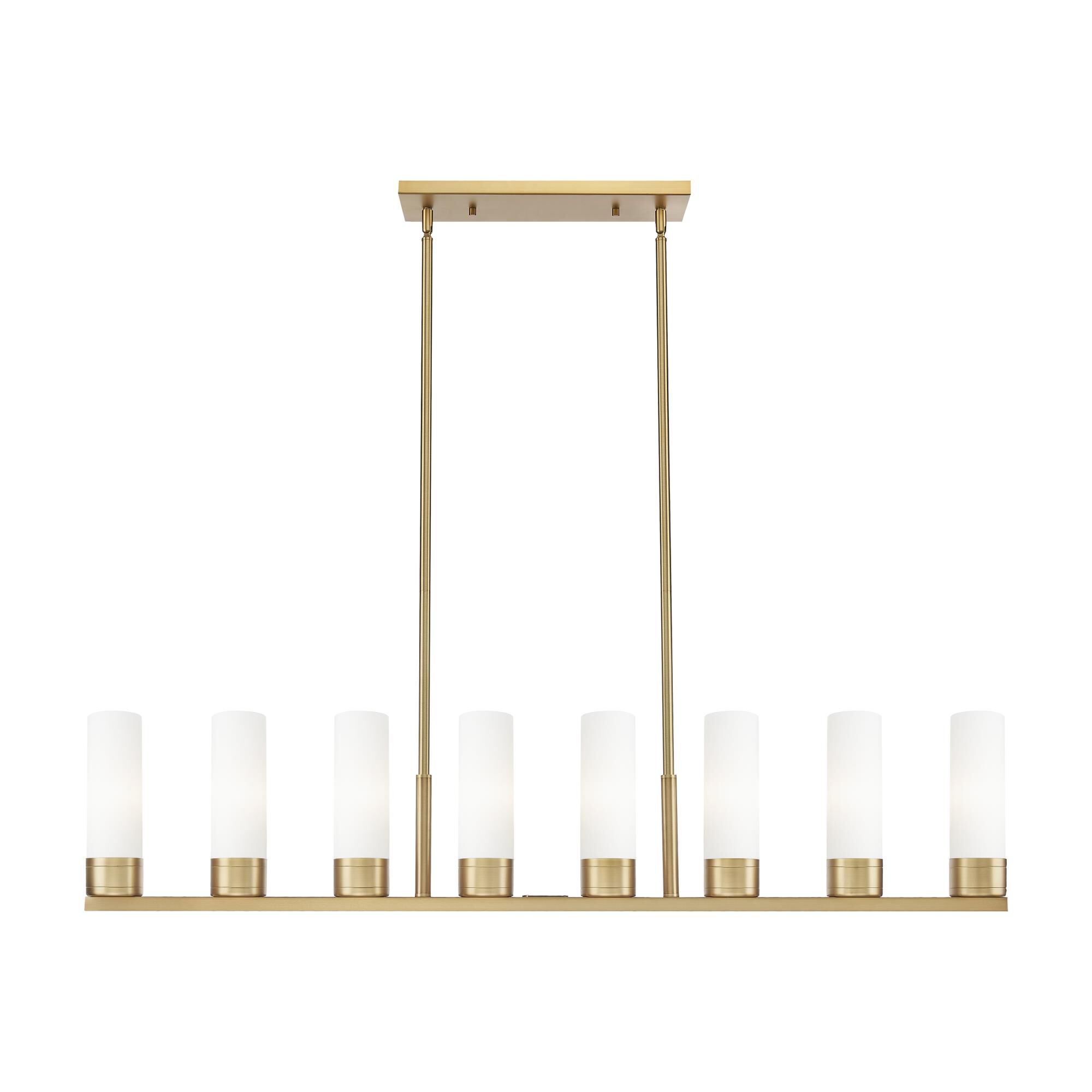 Shown in Brushed Brass finish and White glass