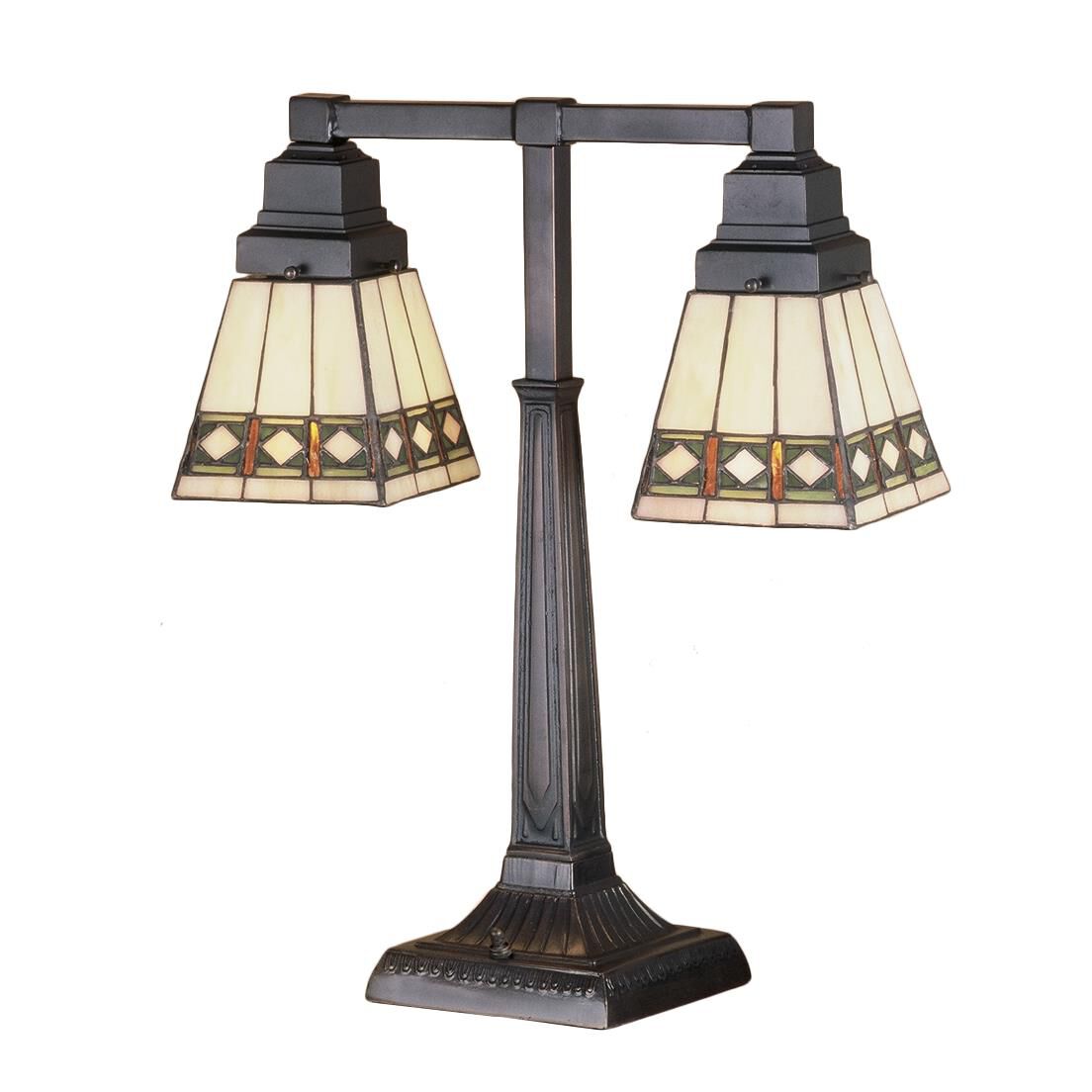 Shown in Mahogany Bronze finish and Beige-Amber-Jade-Peridot glass