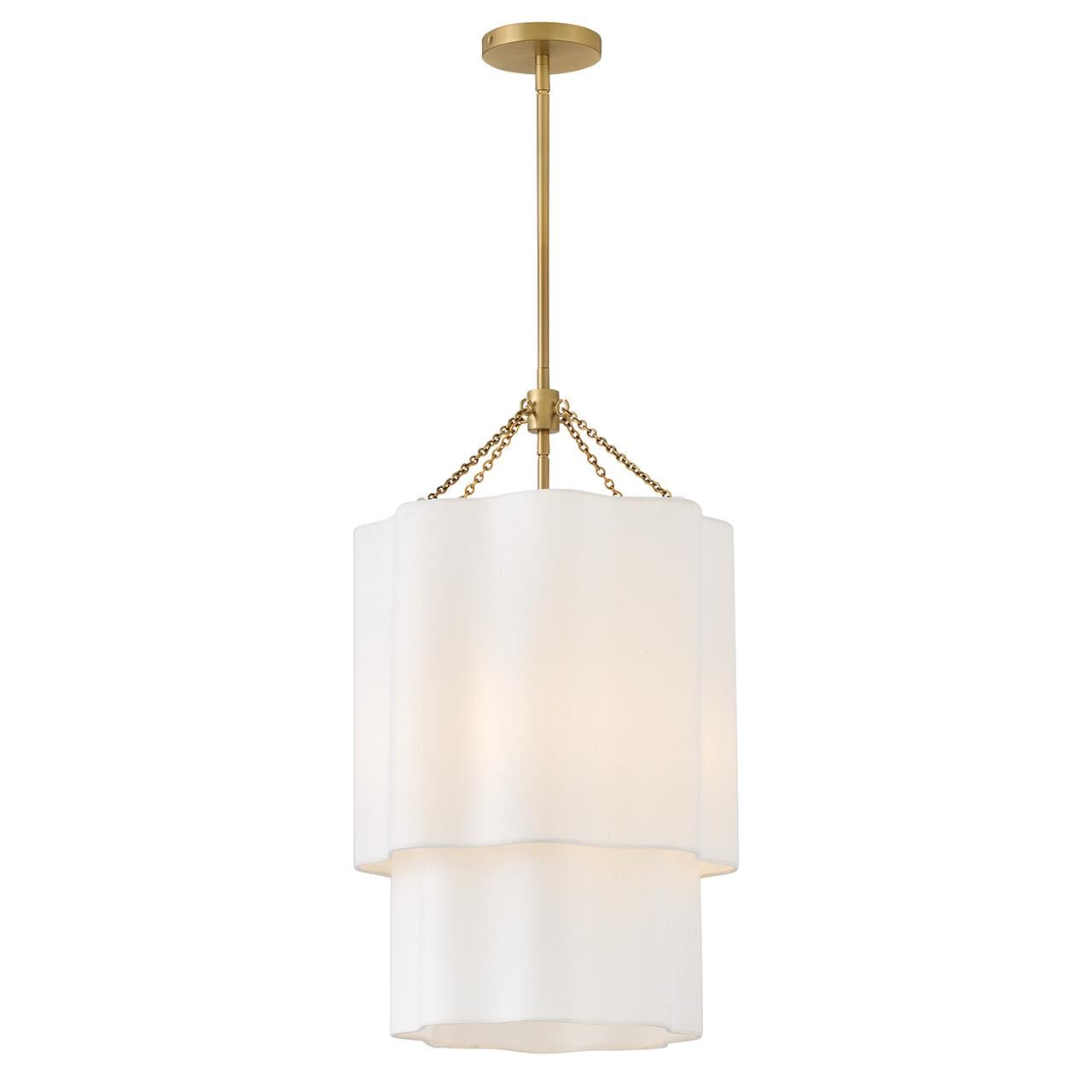 Shown in Lacquered Brass finish and Off-White Linen shade