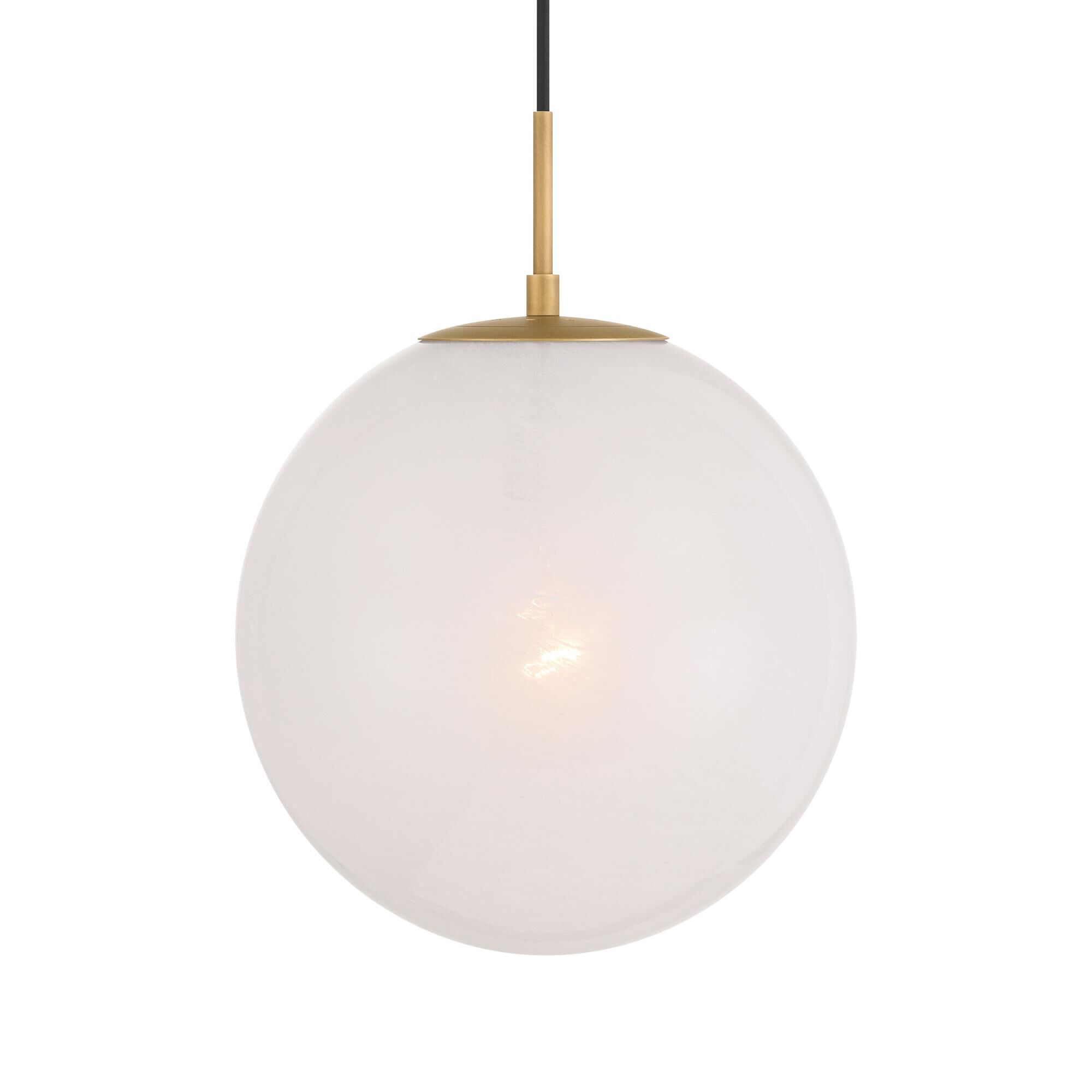 Shown in Legacy Brass finish and White glass and Alabaster Glass shade