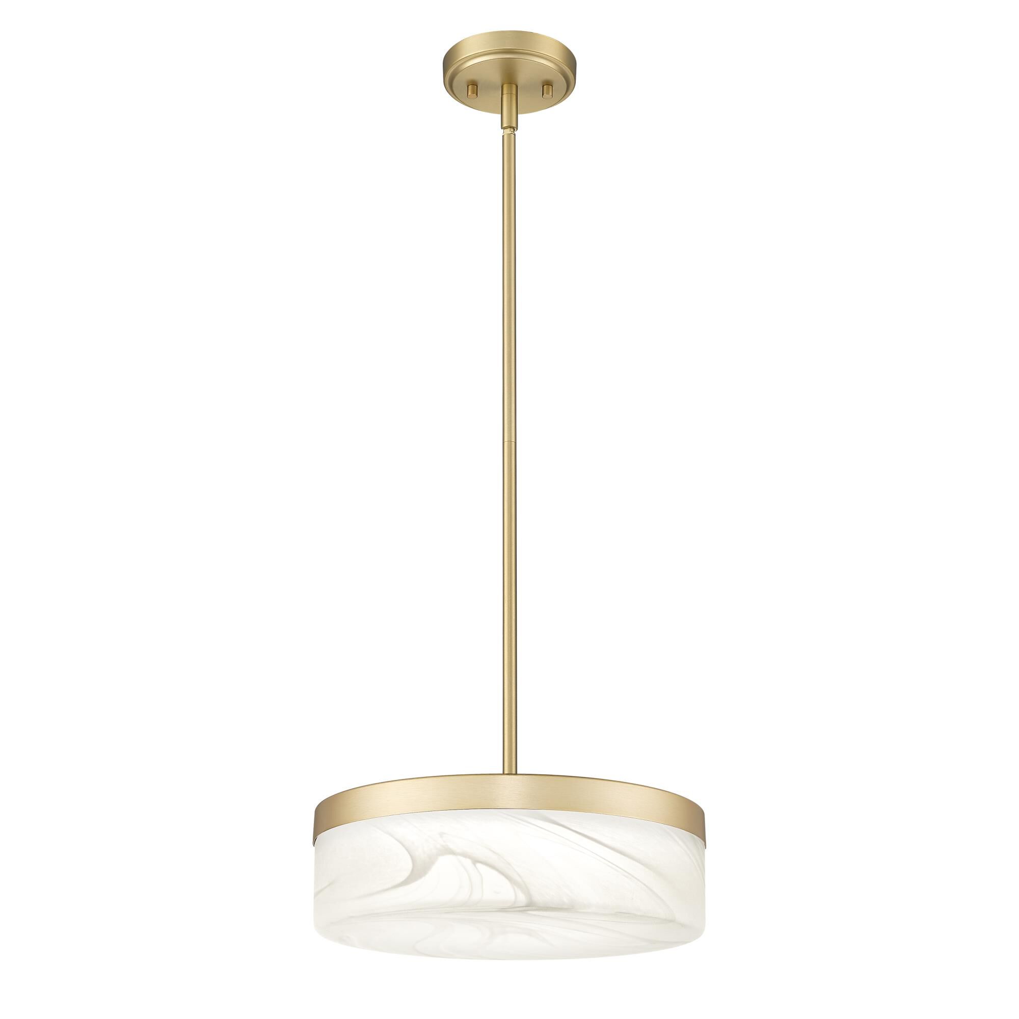 Shown in Modern Gold finish and Feathered White glass