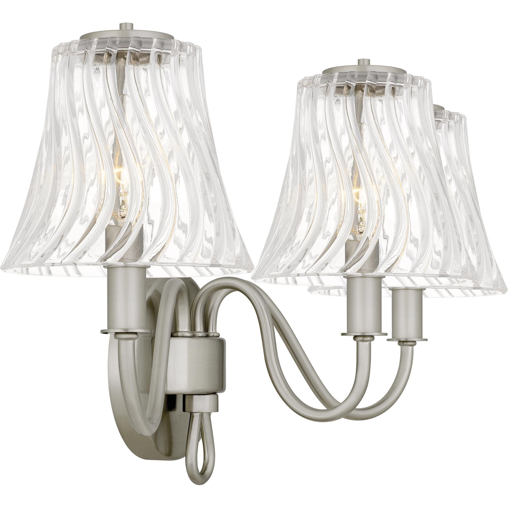 Shown in Brushed Nickel finish and Clear Swirl Glass shade