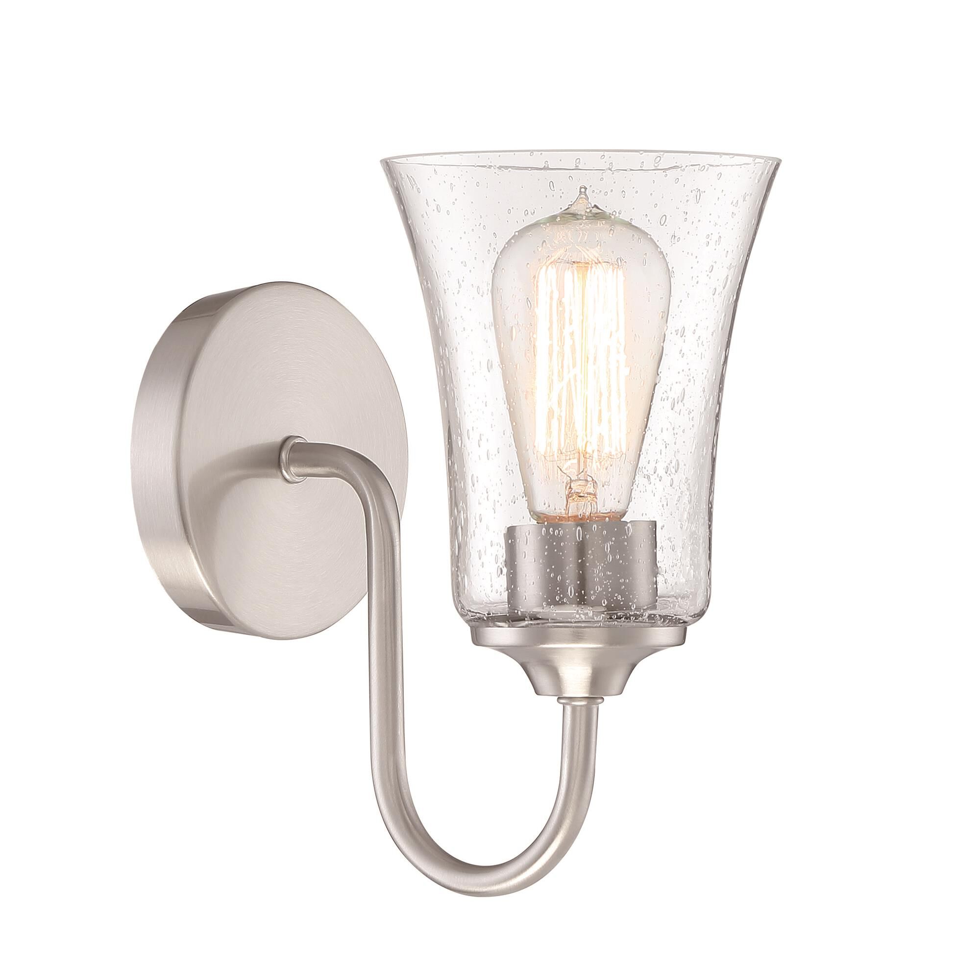 Shown in Brushed Polished Nickel finish and Clear Seeded glass and Glass shade