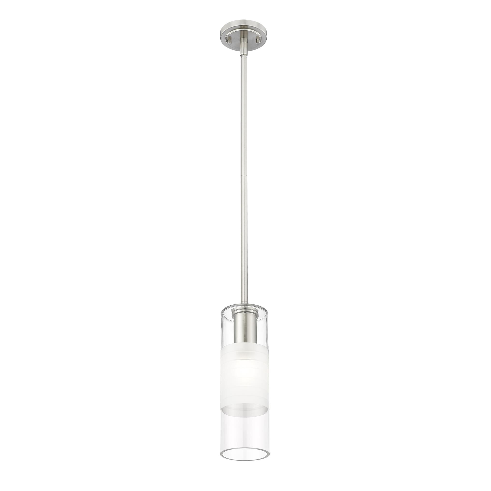 Shown in Brushed Nickel finish and Clear+frosted glass and Clear+frosted shade