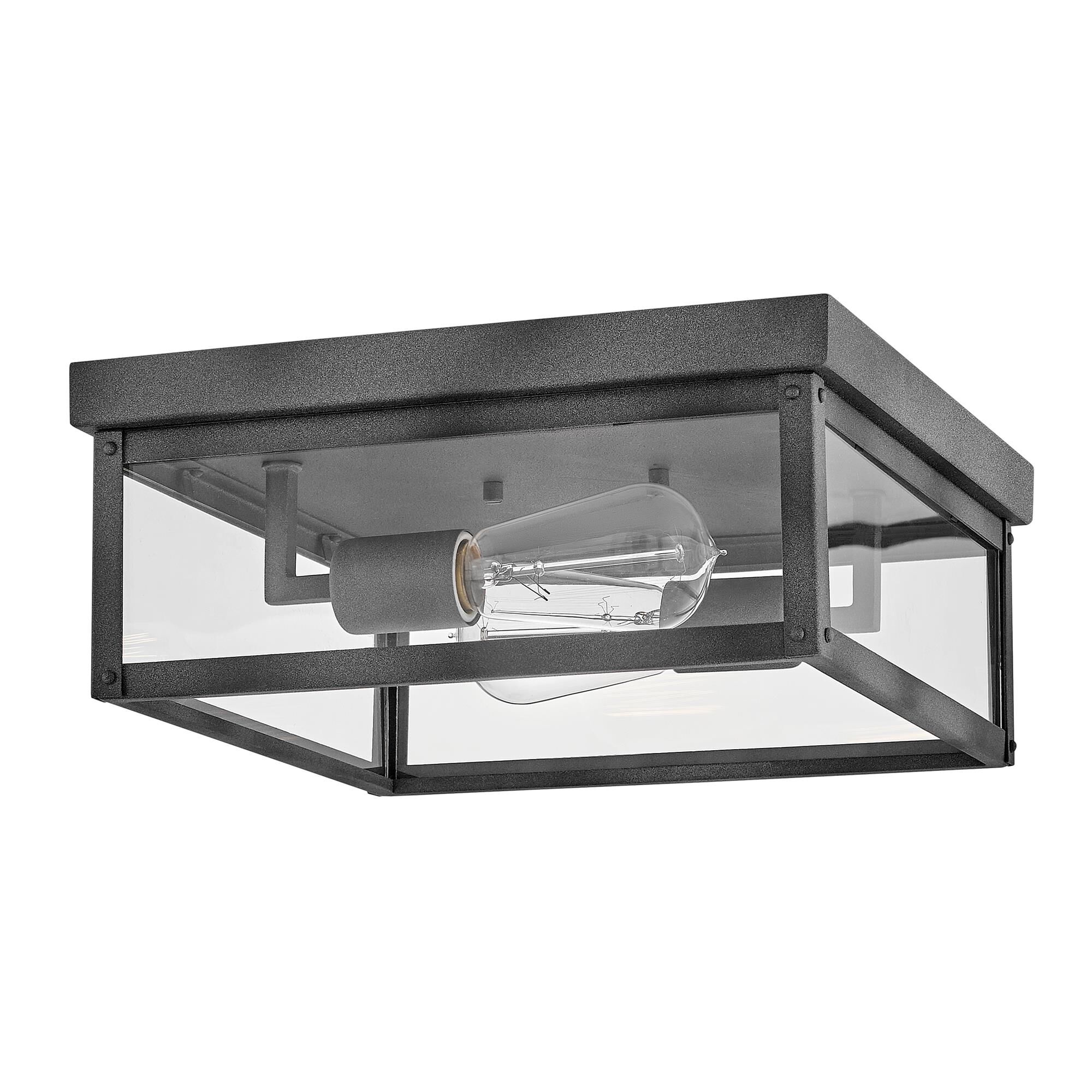 Shown in Aged Zinc finish and Clear glass