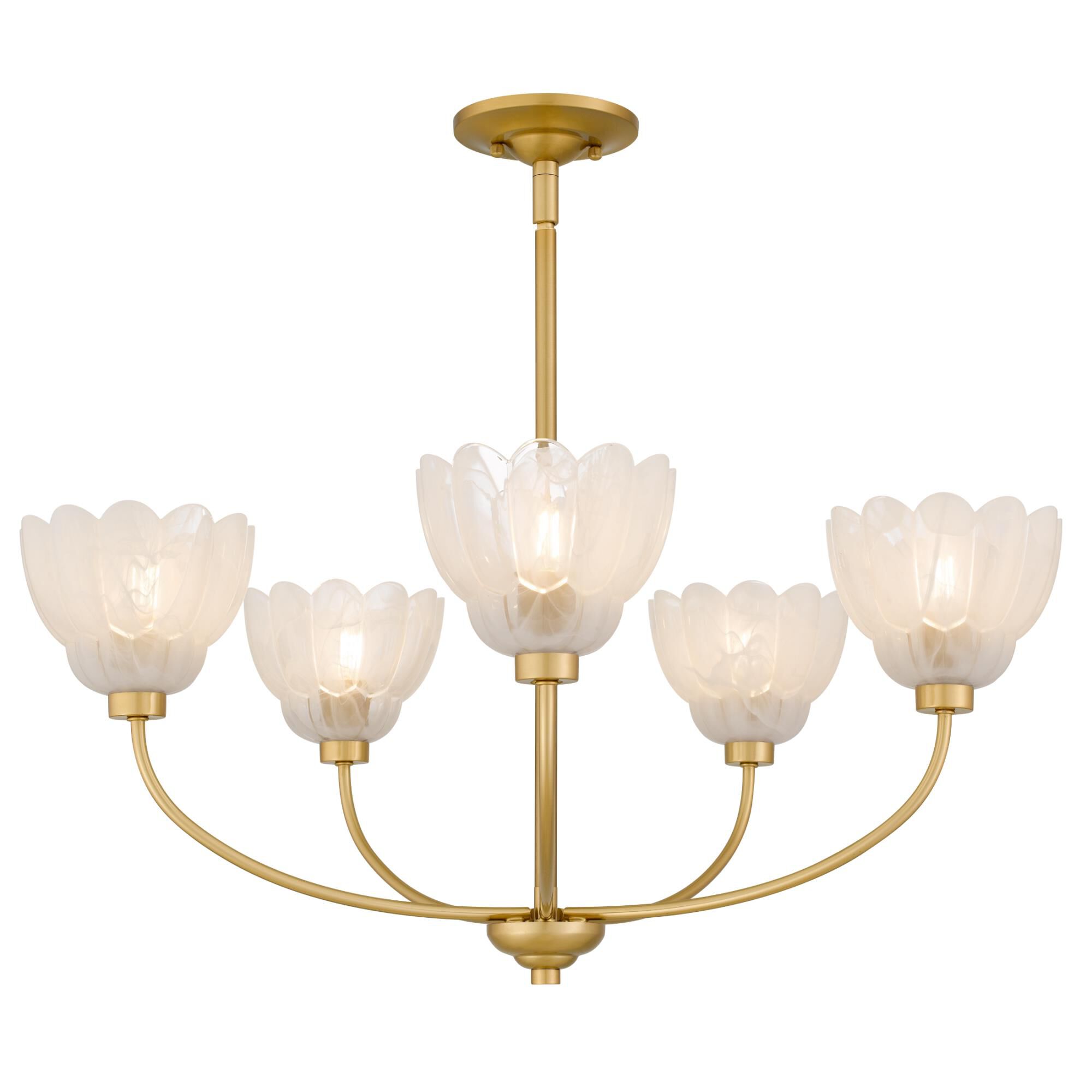 Shown in Brushed Gold finish and Alabaster Glass shade