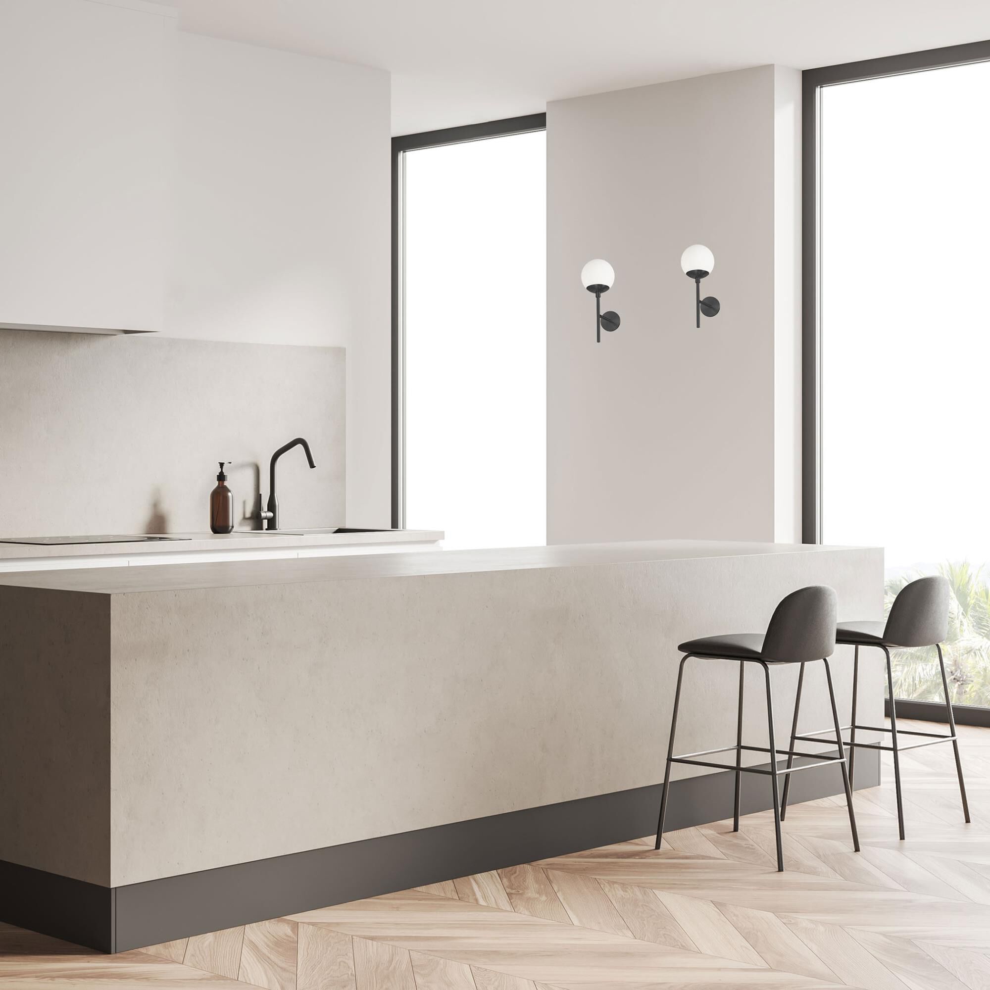 Shown in Black and White finish and White Globe glass