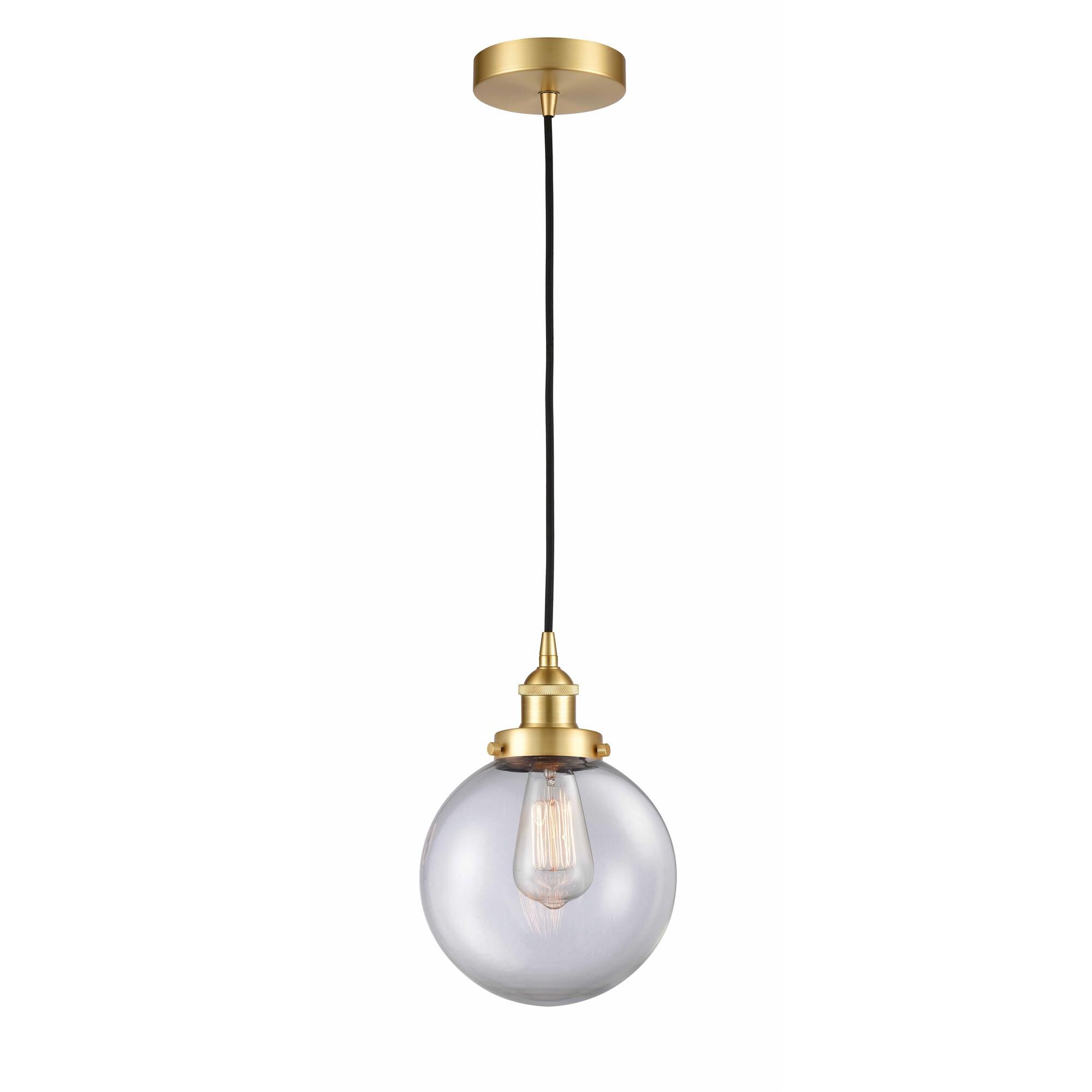 Shown in Satin Gold finish and Clear Beacon glass