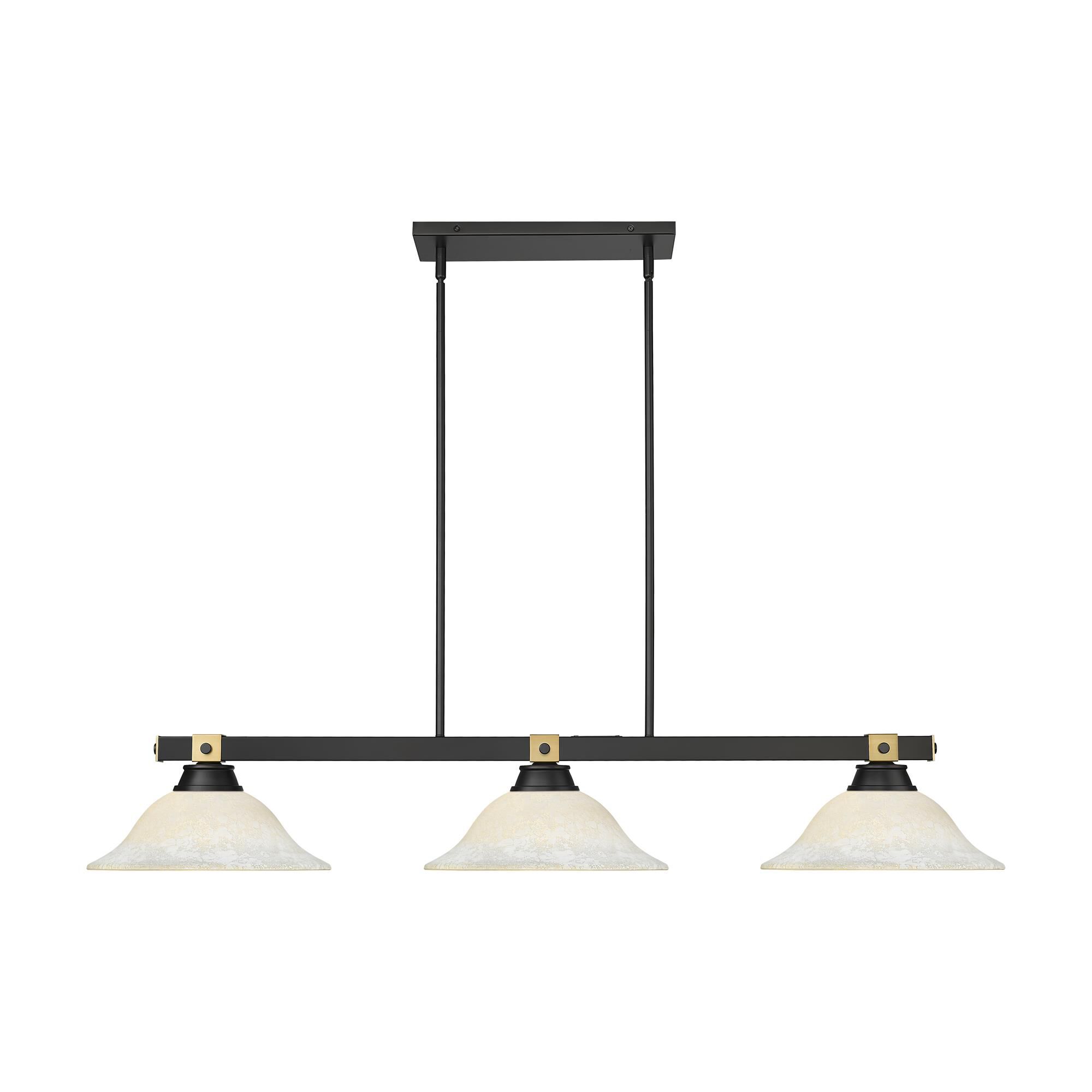 Shown in Matte Black + Rubbed Brass finish and White Mottle glass and White Mottle shade