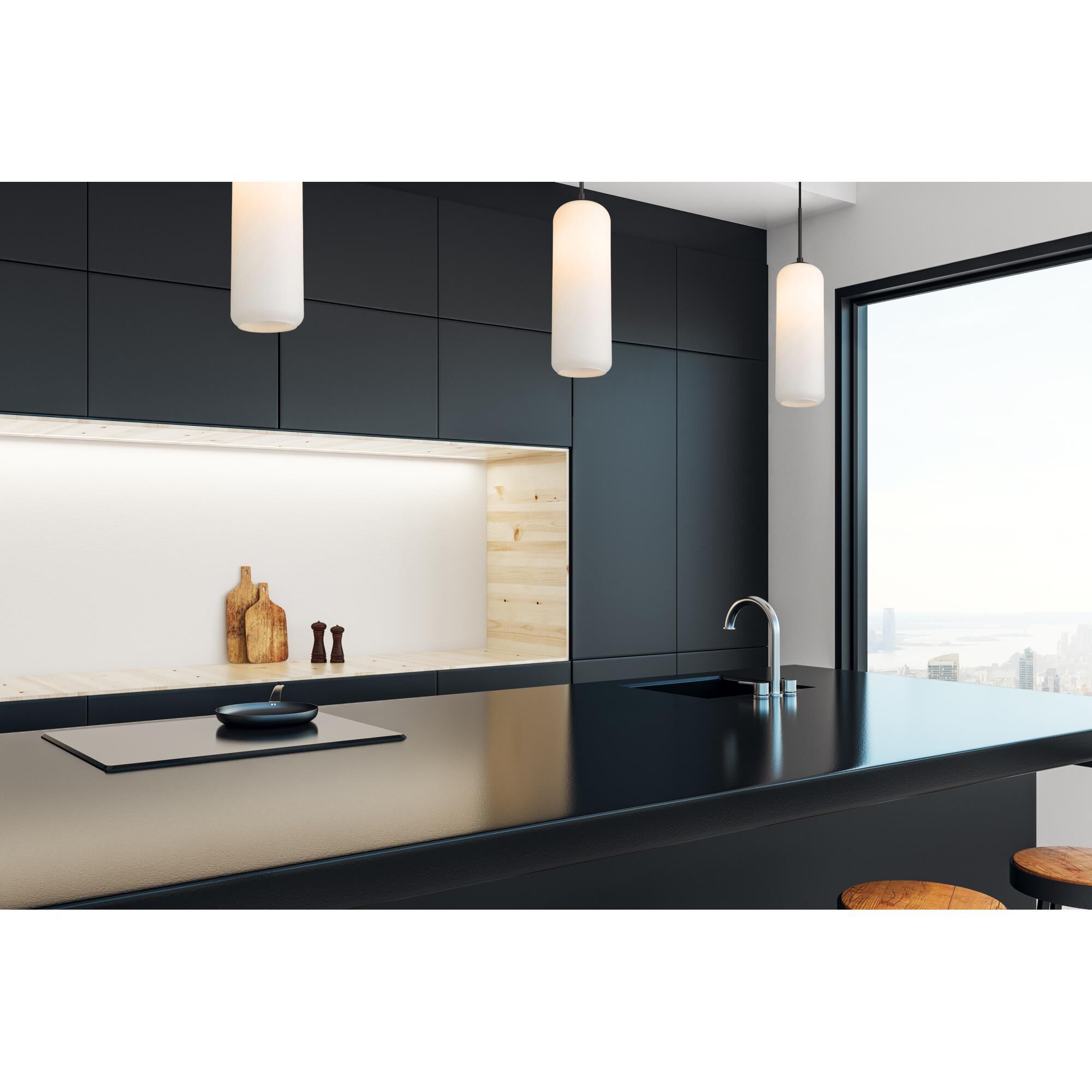 Shown in Matte Black finish and Matte Opal glass and No Shade shade