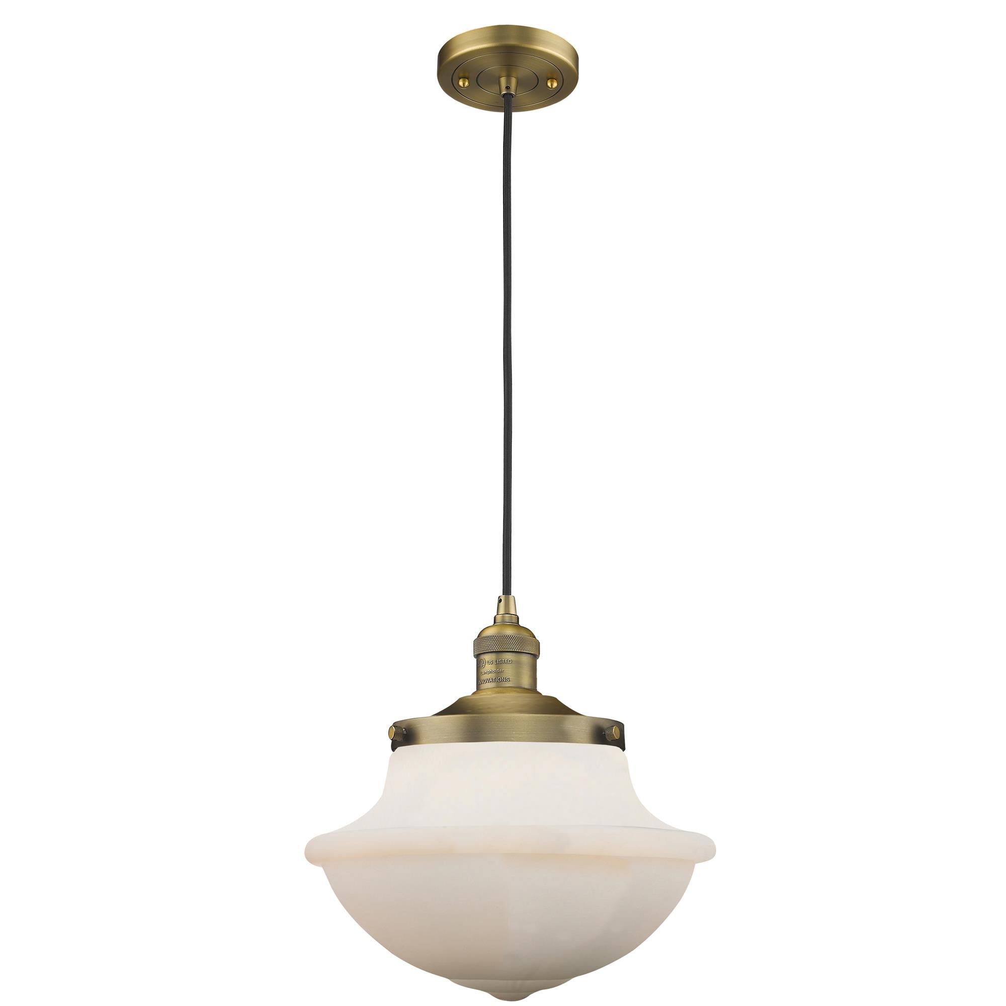 Shown in Brushed Brass finish and Matte White glass