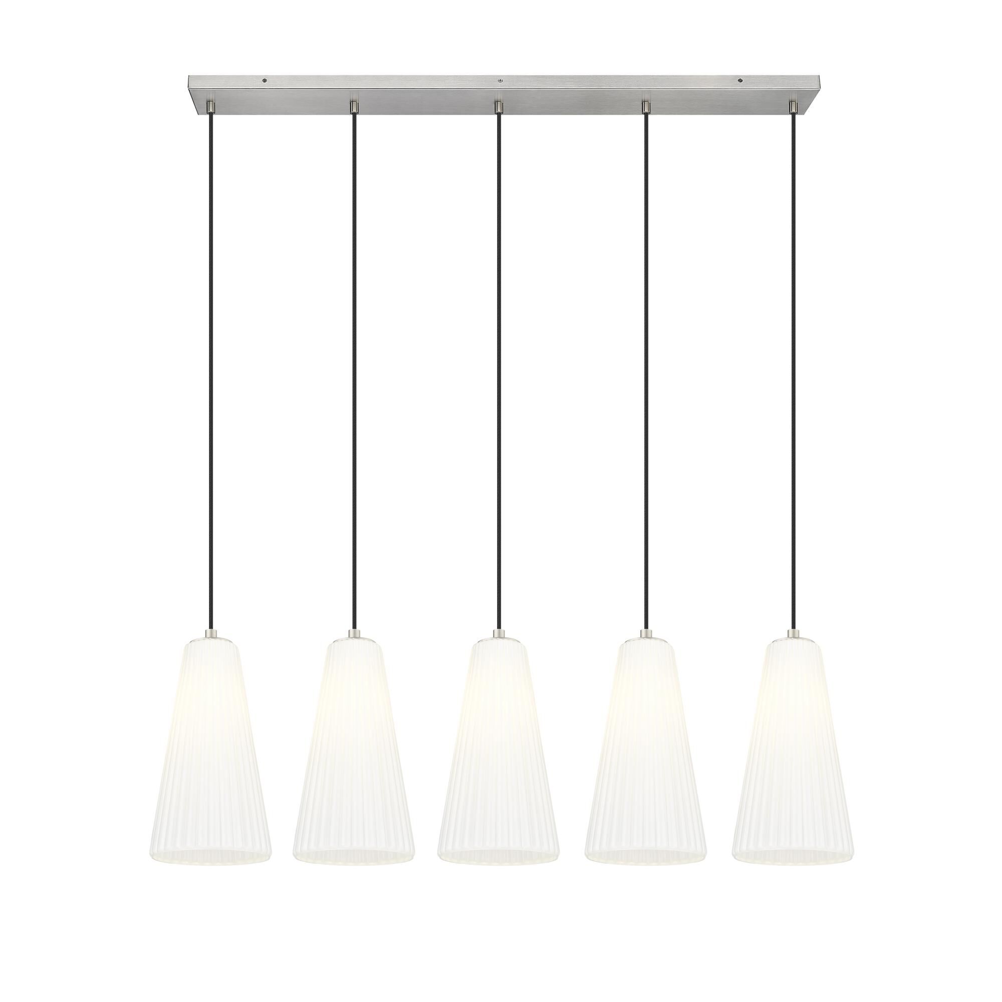 Shown in Brushed Nickel finish and White glass and White shade