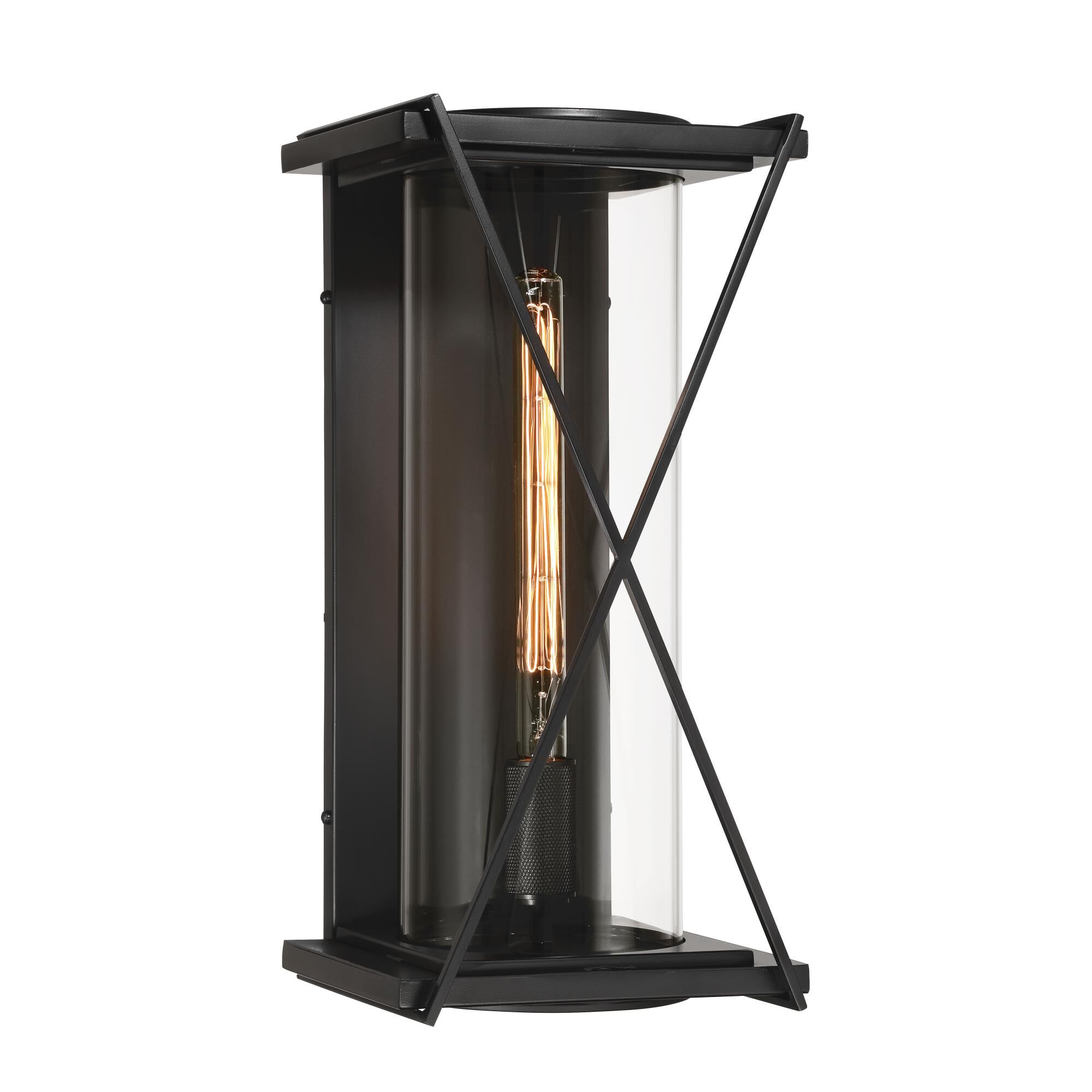 Shown in Dark Matte Black finish and Clear glass and Glass shade