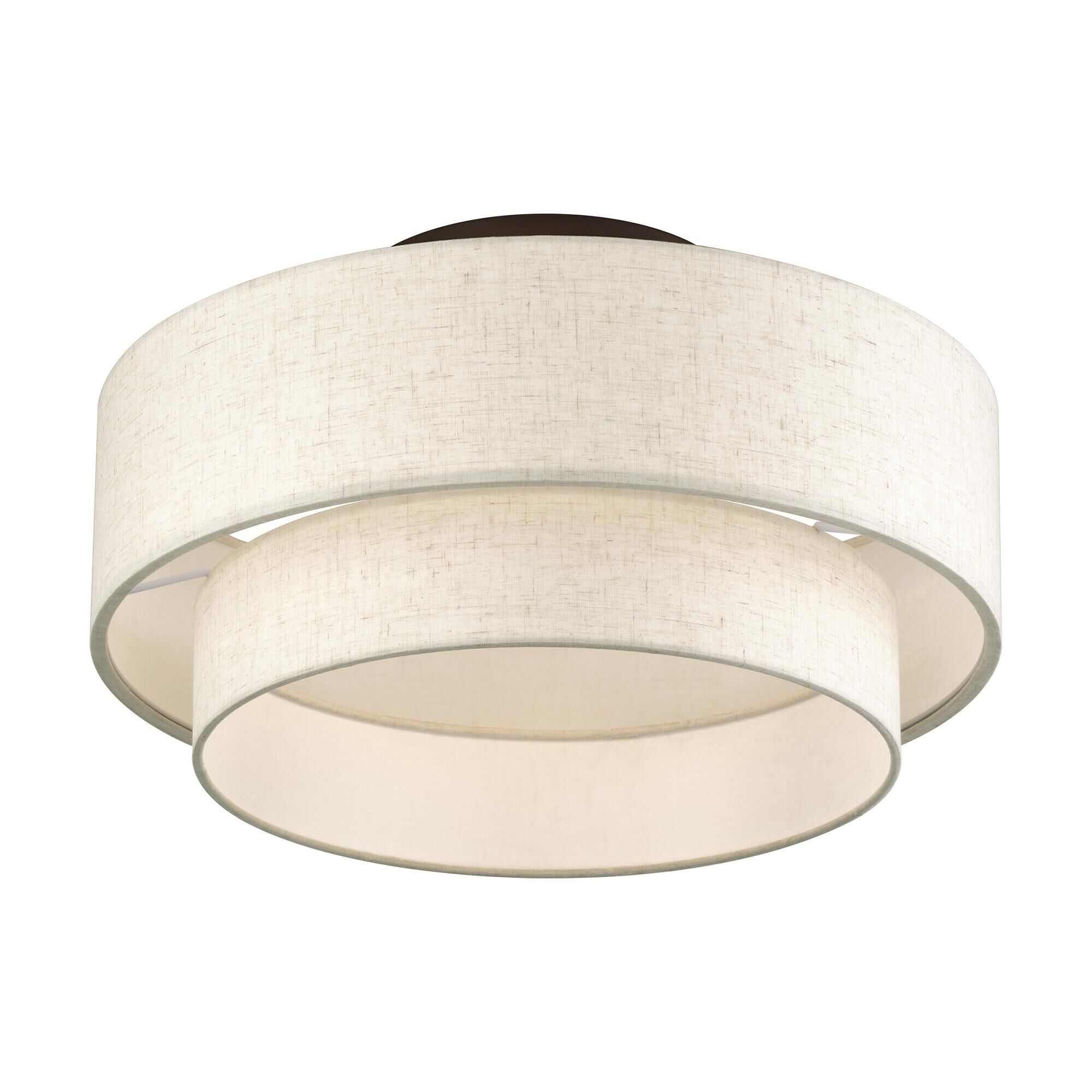 Shown in English Bronze finish and Hand Crafted Oatmeal Color Fabric with White Color Inside shade