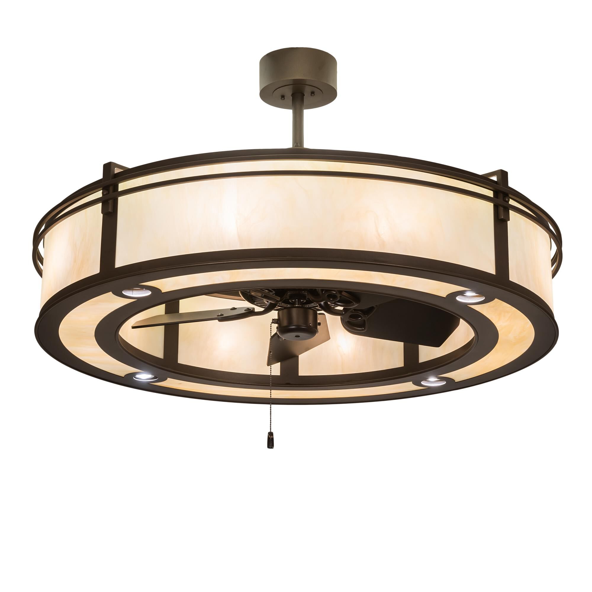 Shown in Bronze Finish finish and Beige glass