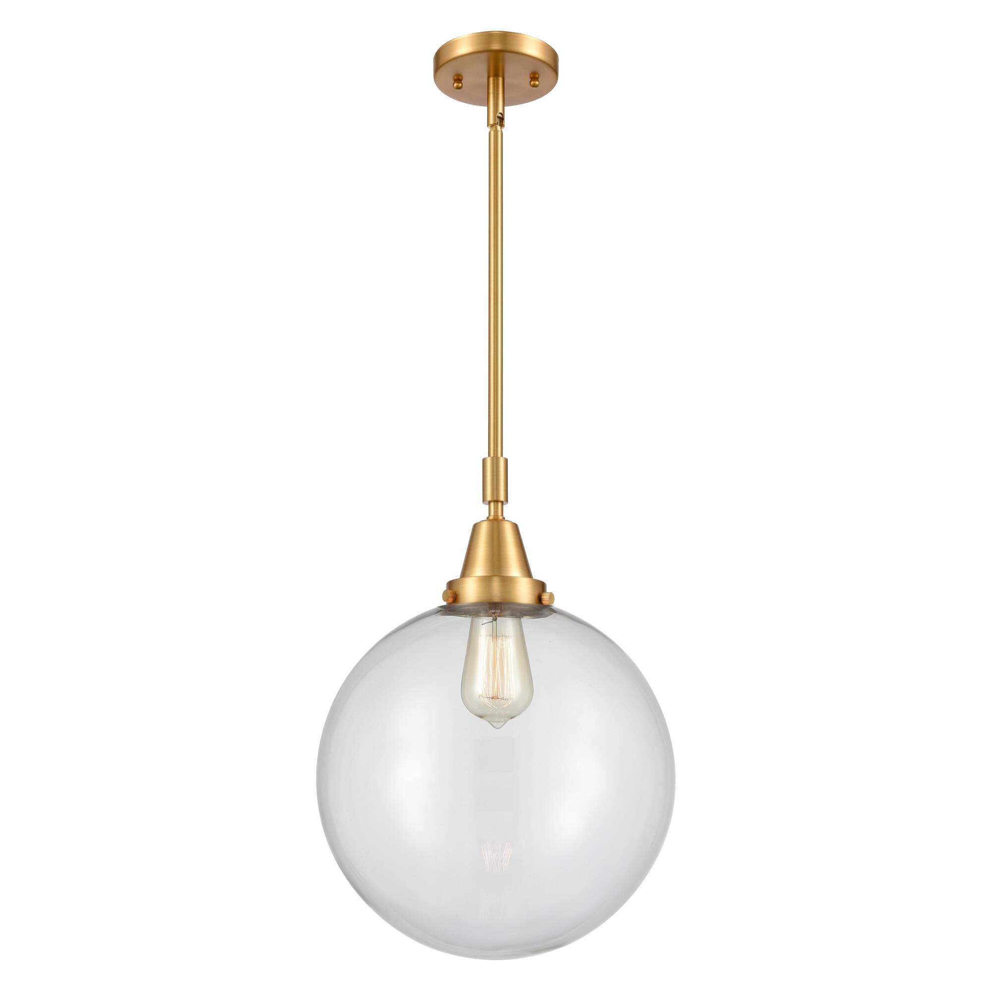 Shown in Satin Gold finish and Clear Beacon glass