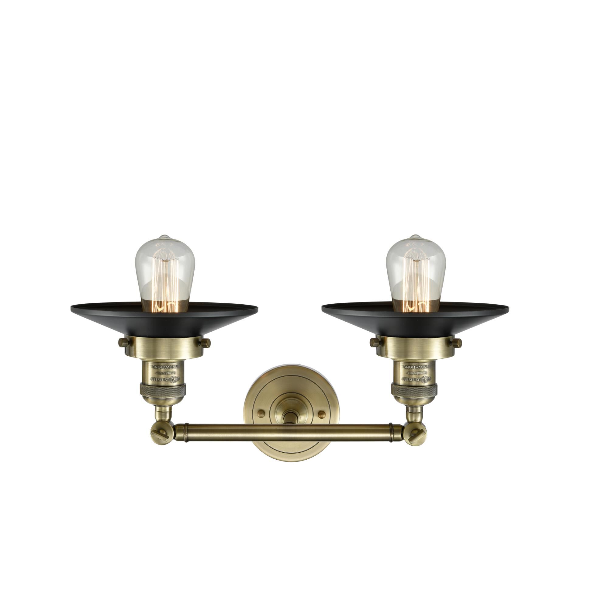 Shown in Antique Brass finish and Matte Black shade