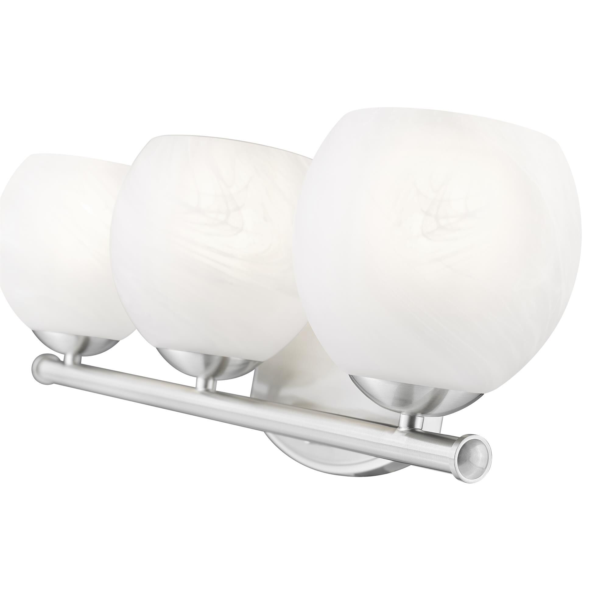 Shown in Brushed Nickel finish and Feathered White glass