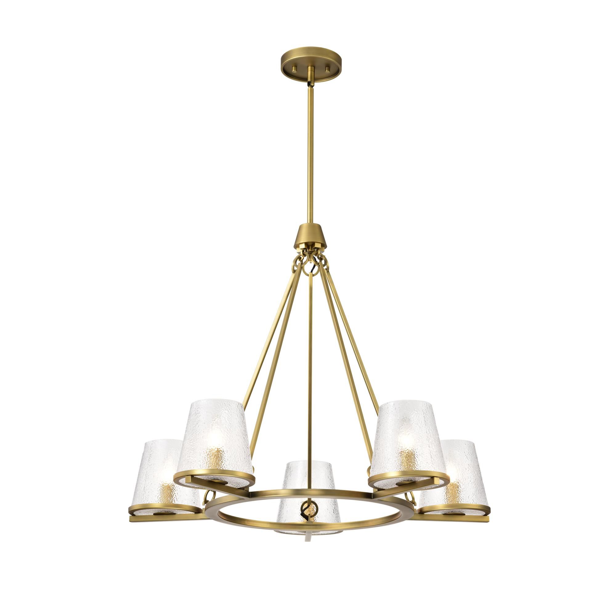 Shown in Vintage Brass finish and Hammered glass
