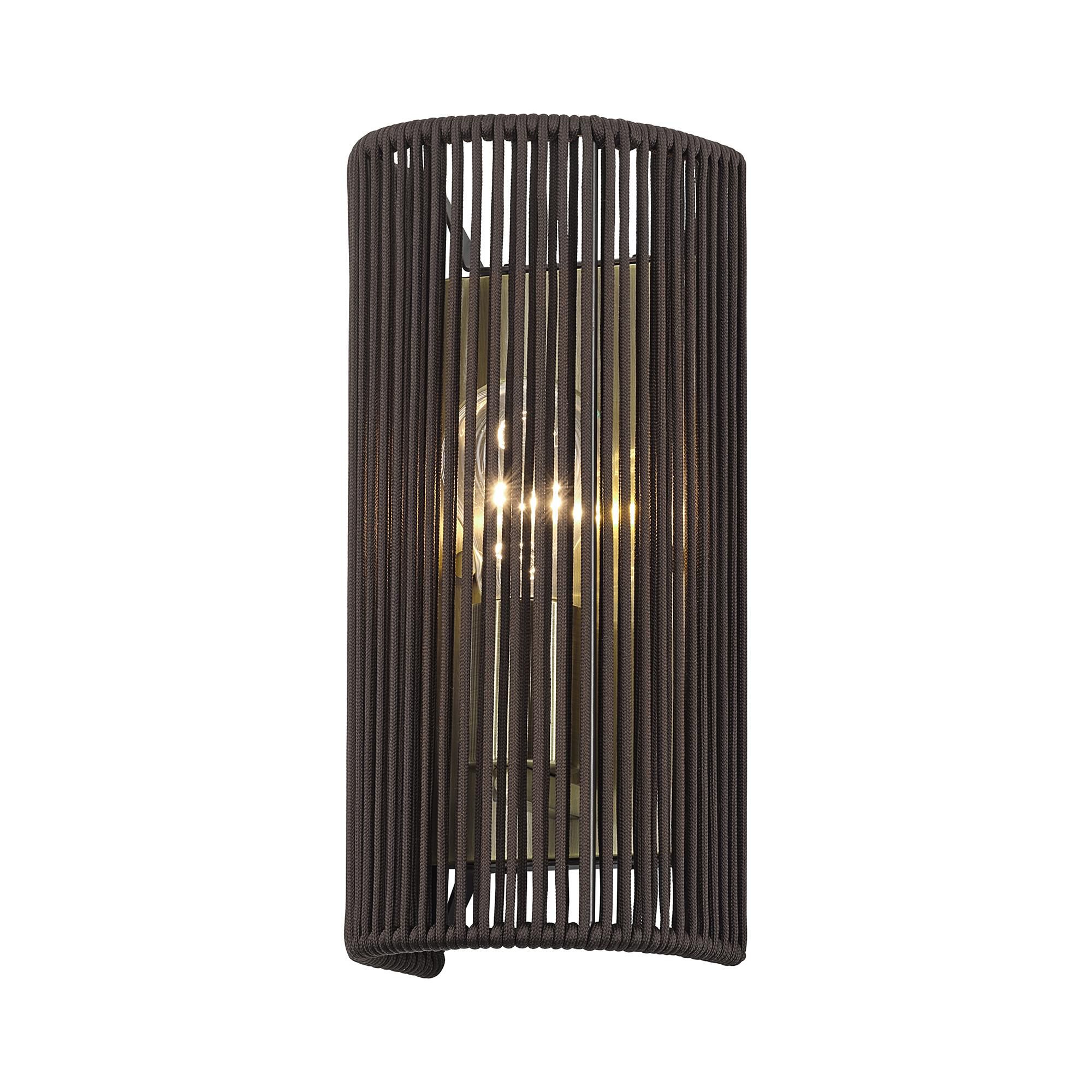 Shown in Antique Brass finish and Hand-Woven Dark Chocolate Color Polyester Rope shade