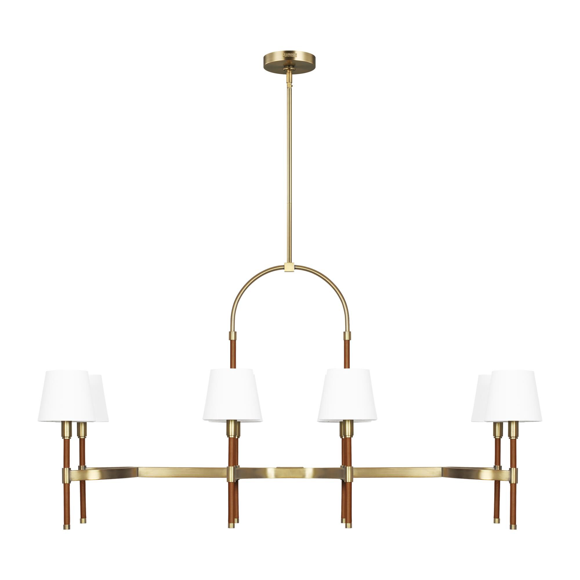 Shown in Time Worn Brass finish and White Linen Fabric shade