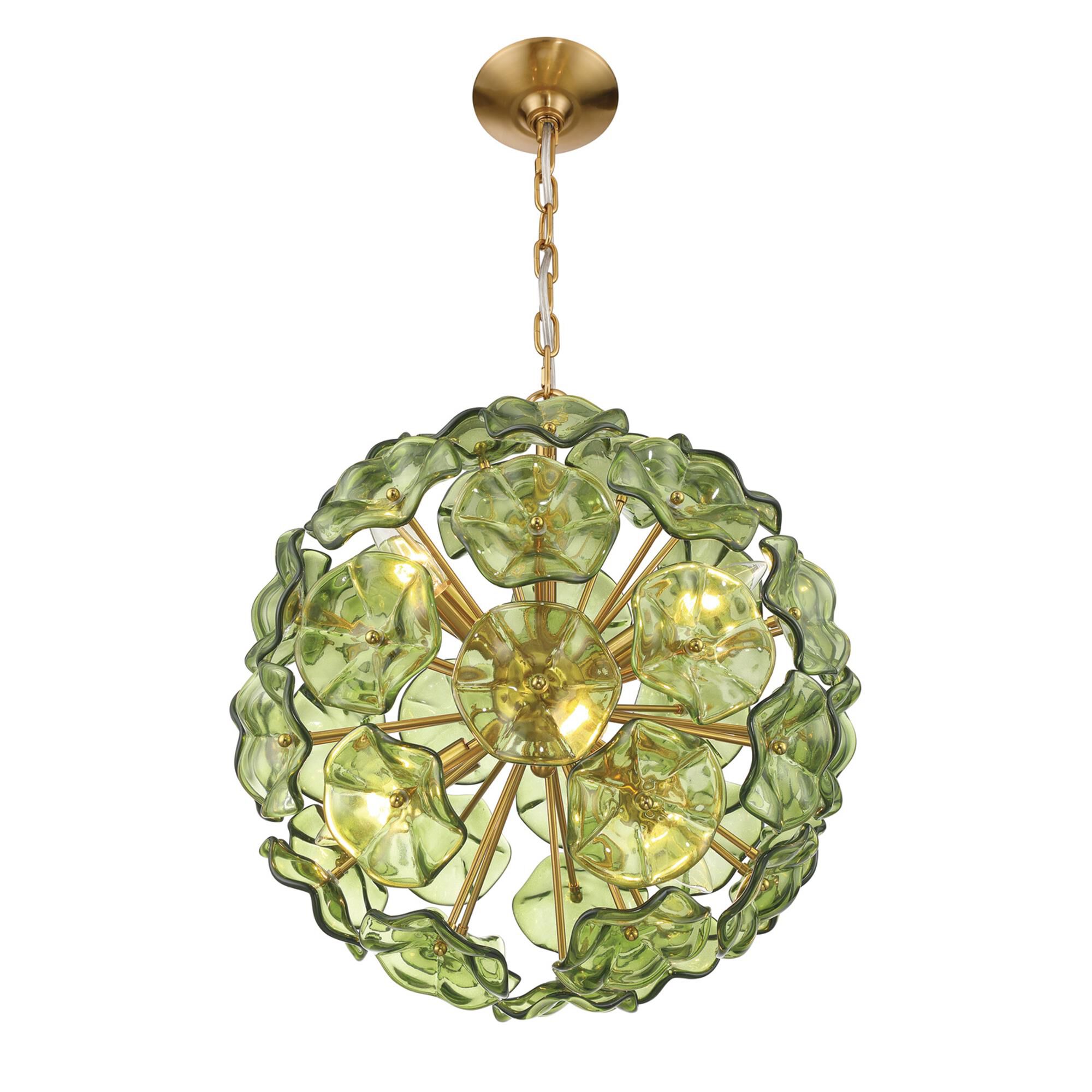 Shown in Aged Brass finish and Floral Glass Petals crystal