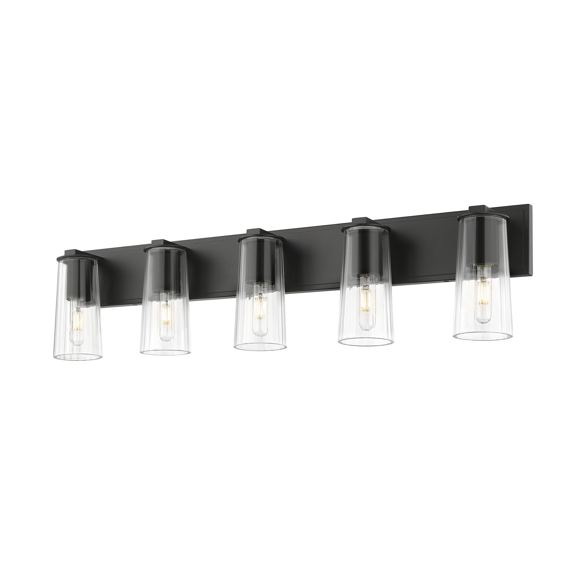 Shown in Matte Black finish and Clear glass and Clear shade