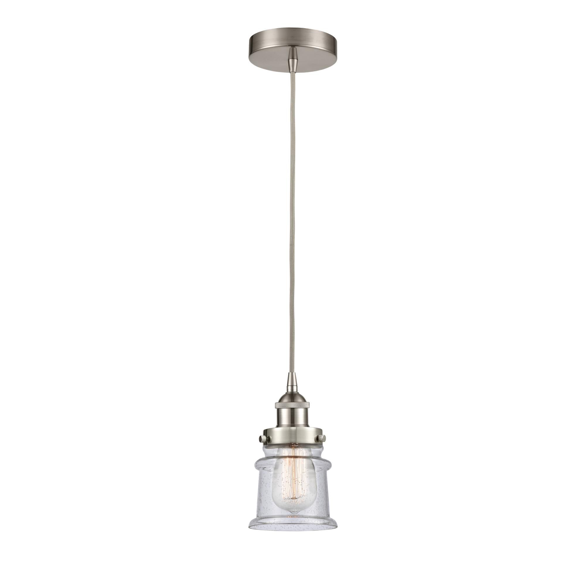 Shown in Brushed Satin Nickel finish and Seedy Small Canton glass