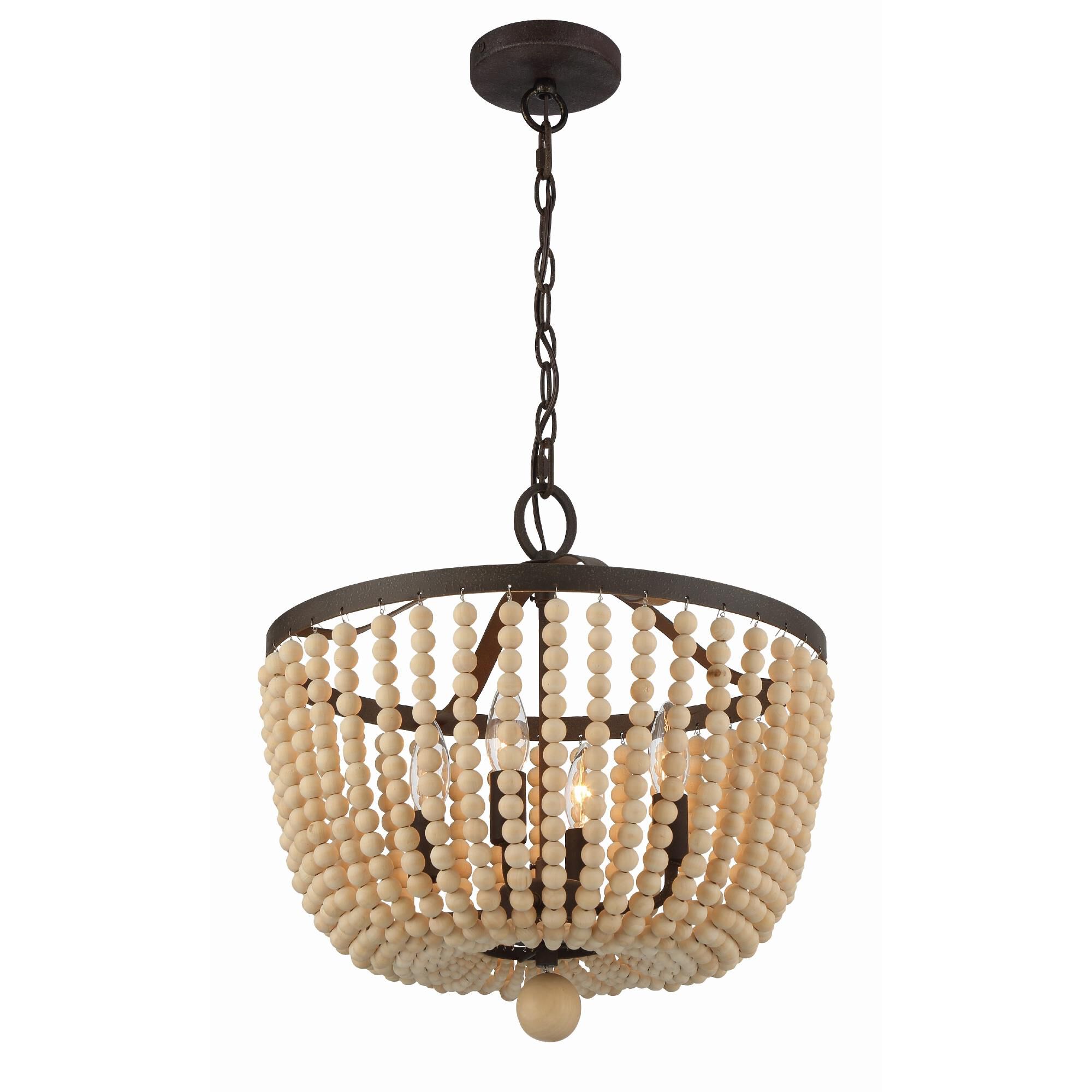 Shown in Forged Bronze finish and Natural Wood Beads crystal