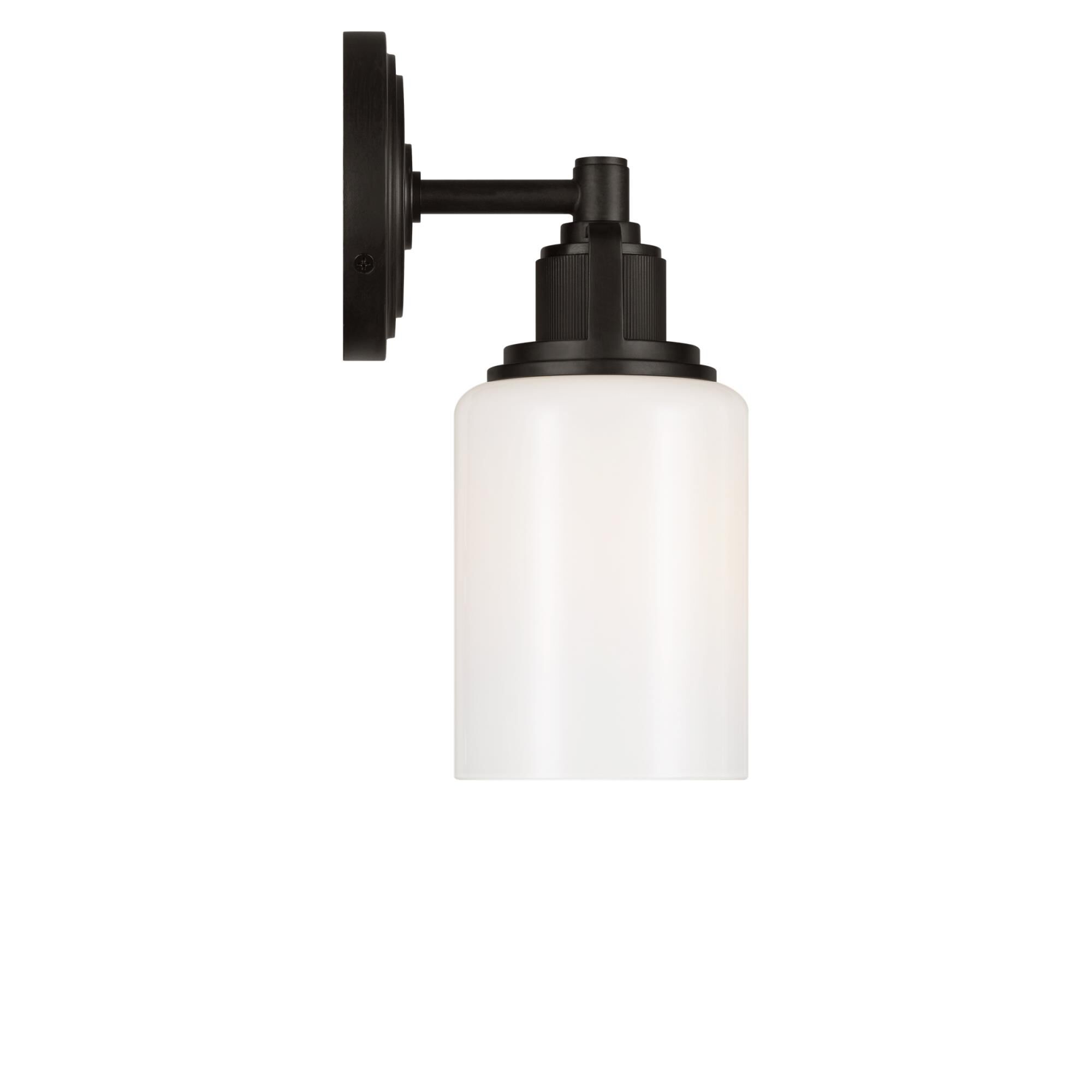 Shown in Aged Iron finish and Milk glass