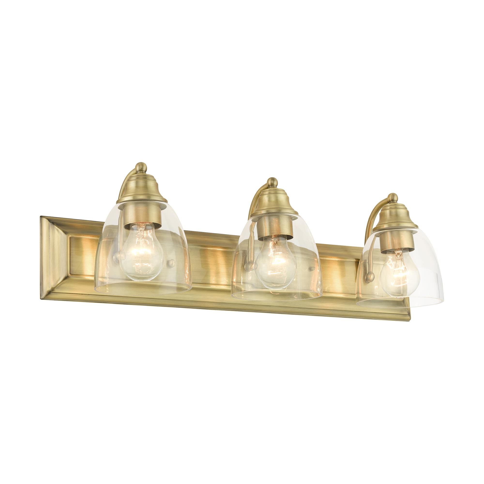Shown in Antique Brass finish and Hand Blown Clear glass