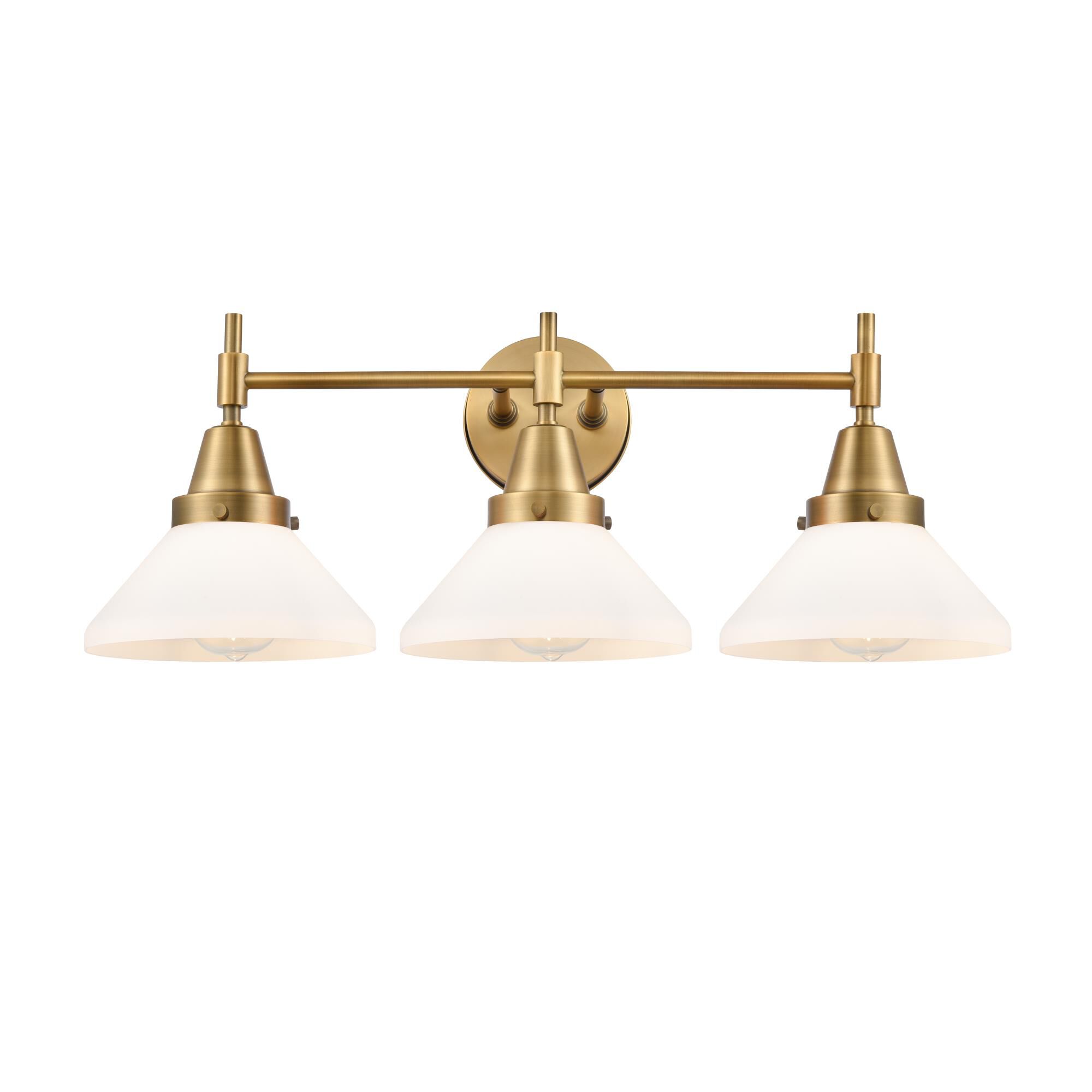 Shown in Brushed Brass finish and White Caden glass