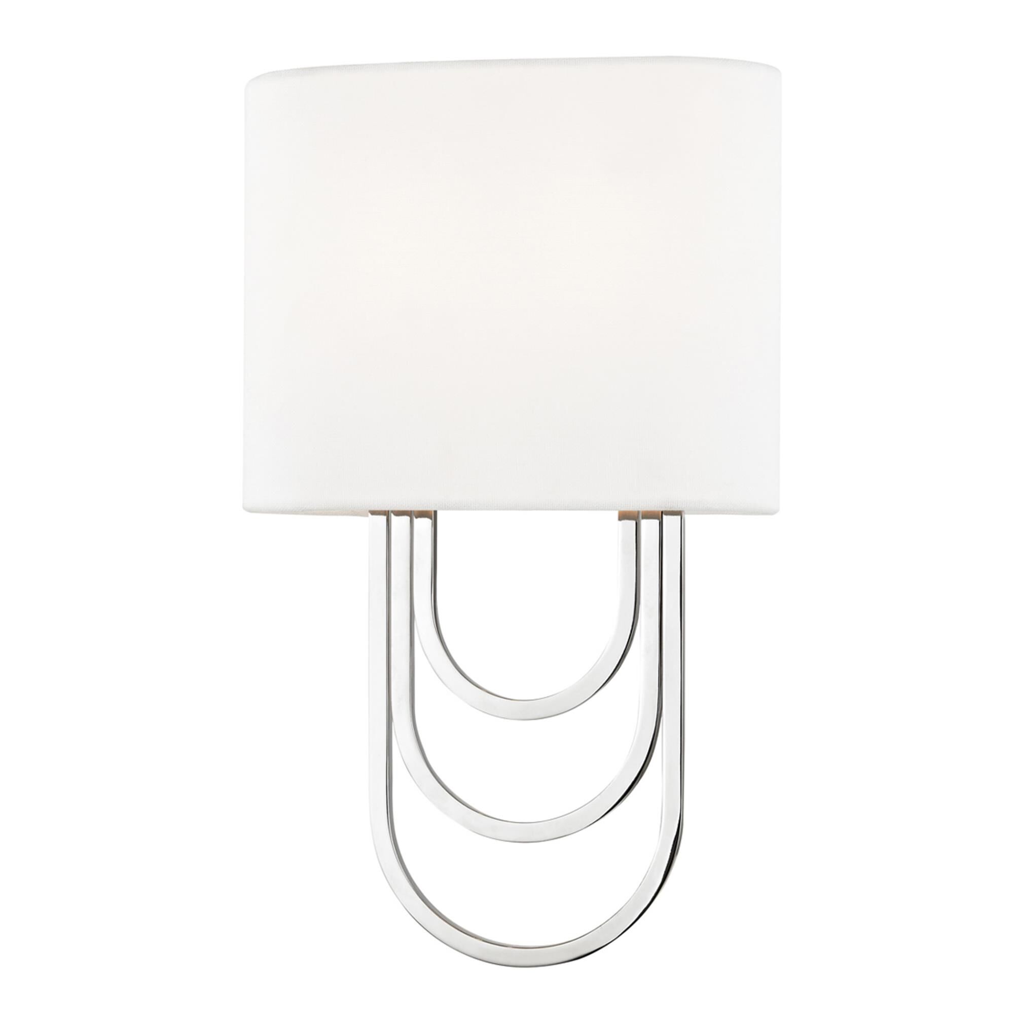 Shown in Polished Nickel finish and White Linen shade