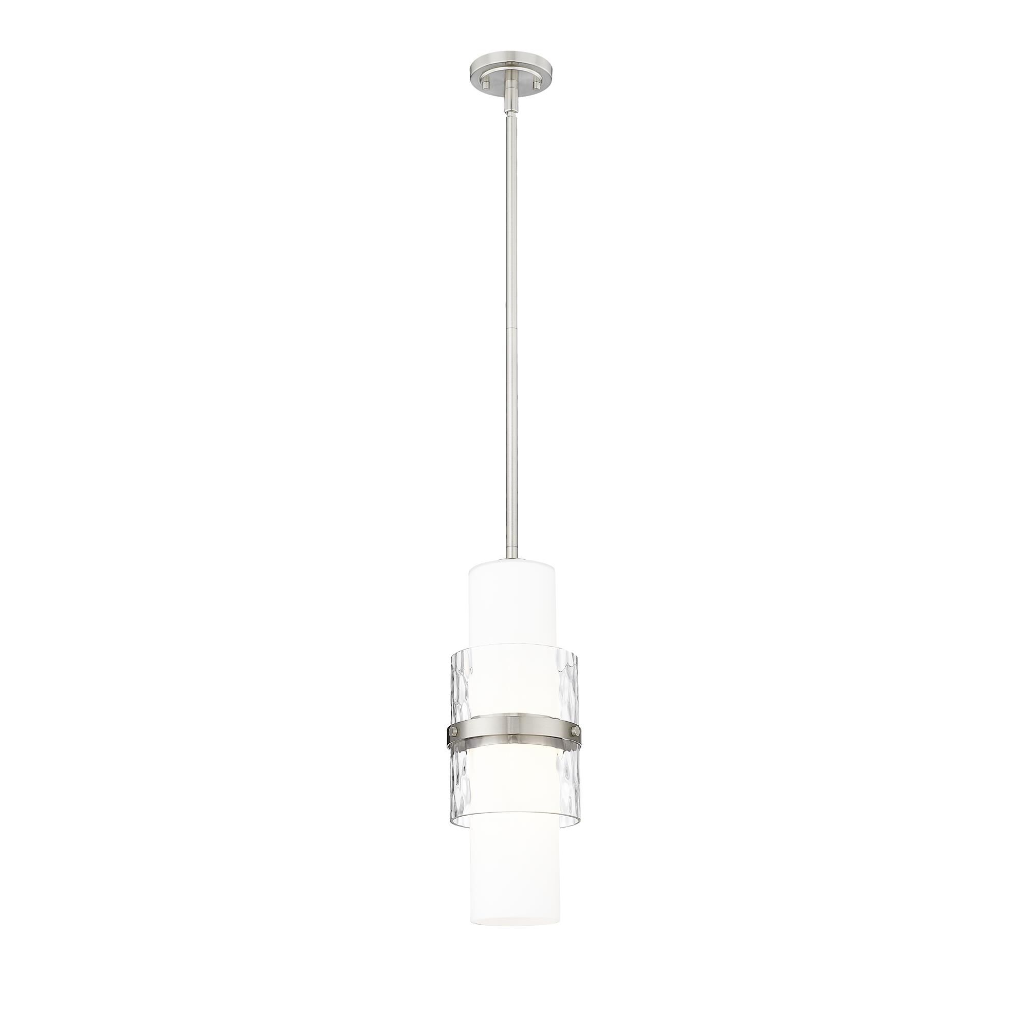 Shown in Brushed Nickel finish and Clear + Etched Opal glass and Clear + Etched Opal shade