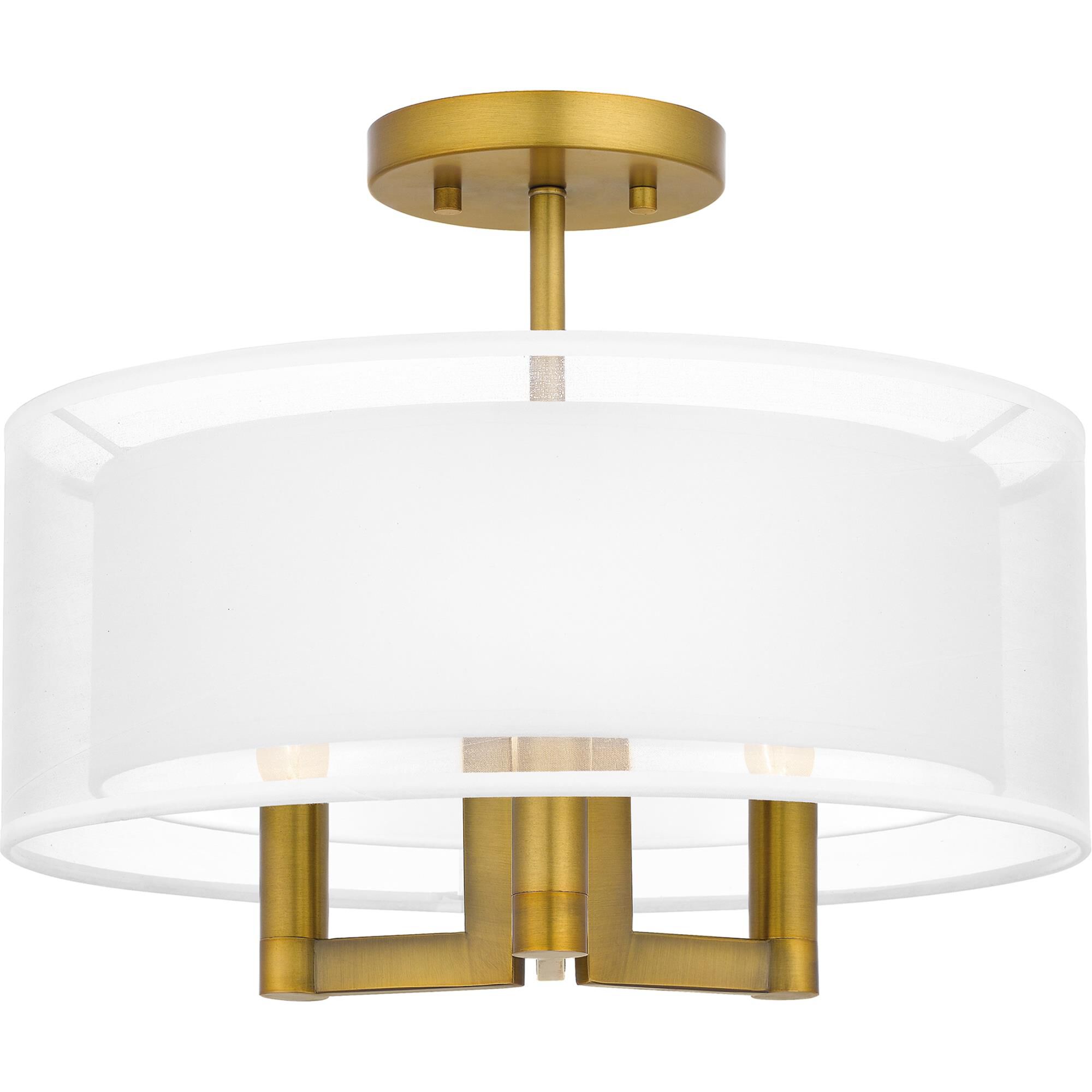Shown in Aged Brass finish and Organza With White Fabric shade