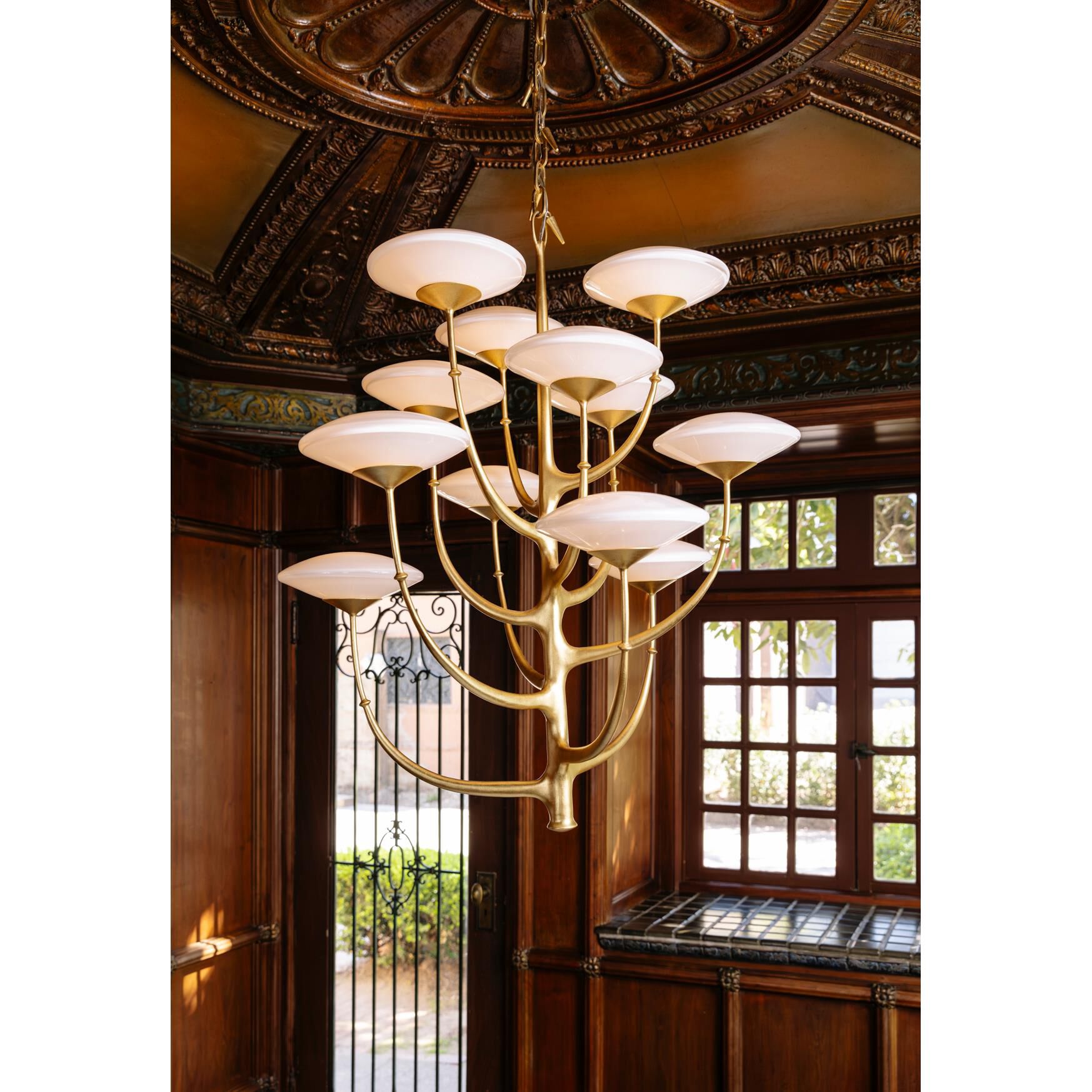 Shown in Vintage Gold Leaf finish and Bianca shade