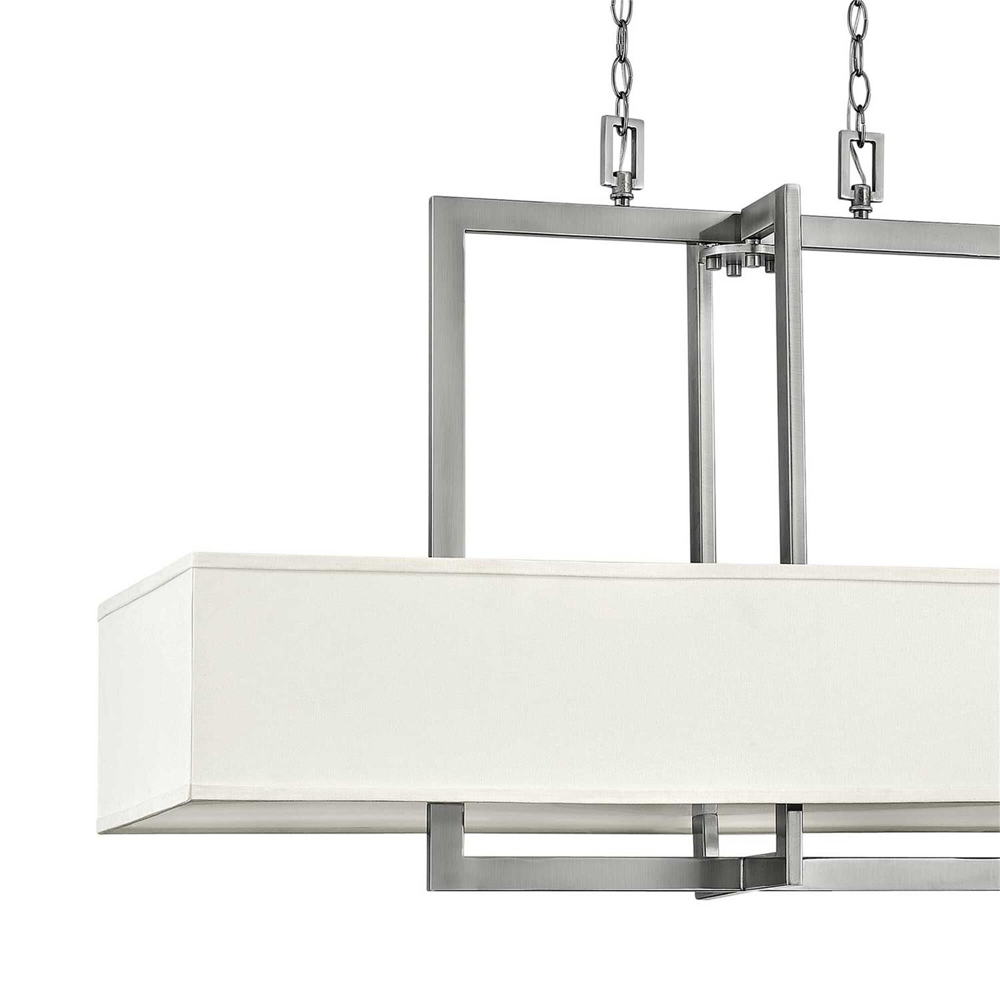 Shown in Antique Nickel finish and Off-White Linen Hardback shade