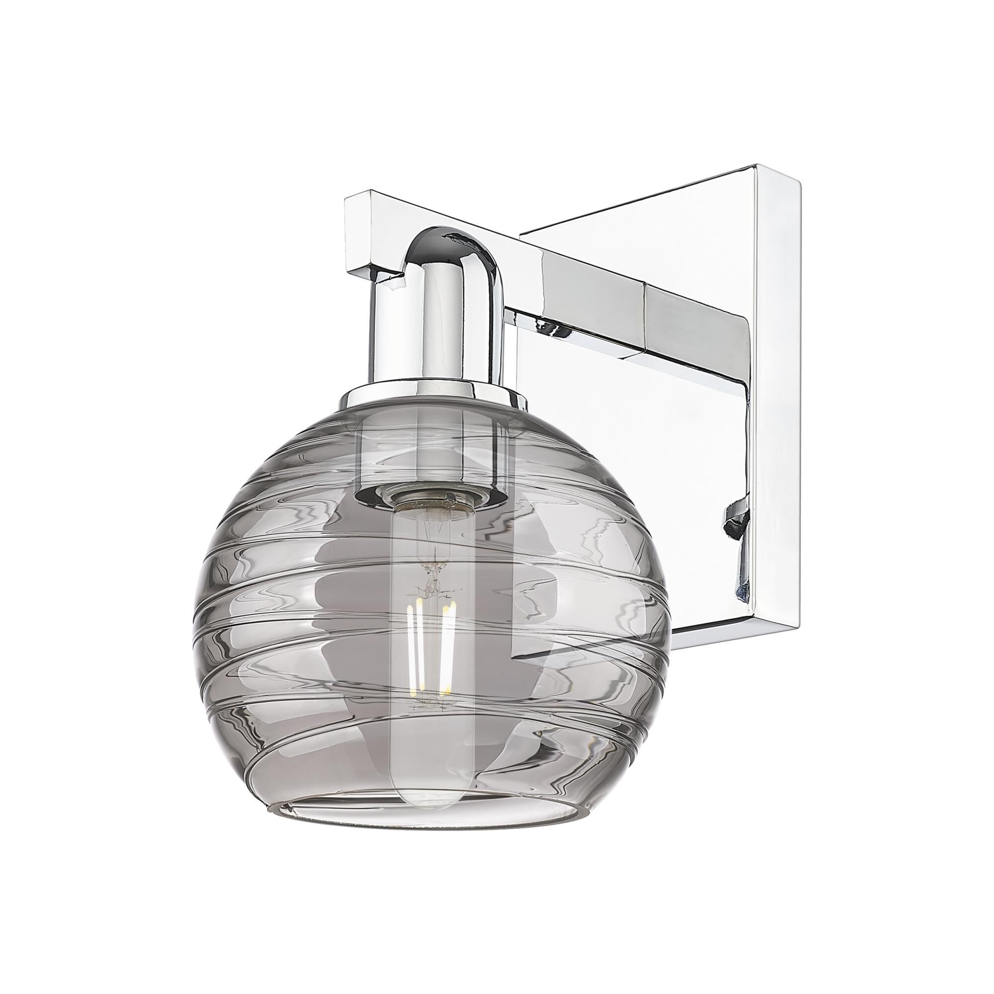 Shown in Polished Chrome finish and Light Smoke Deco Swirl glass