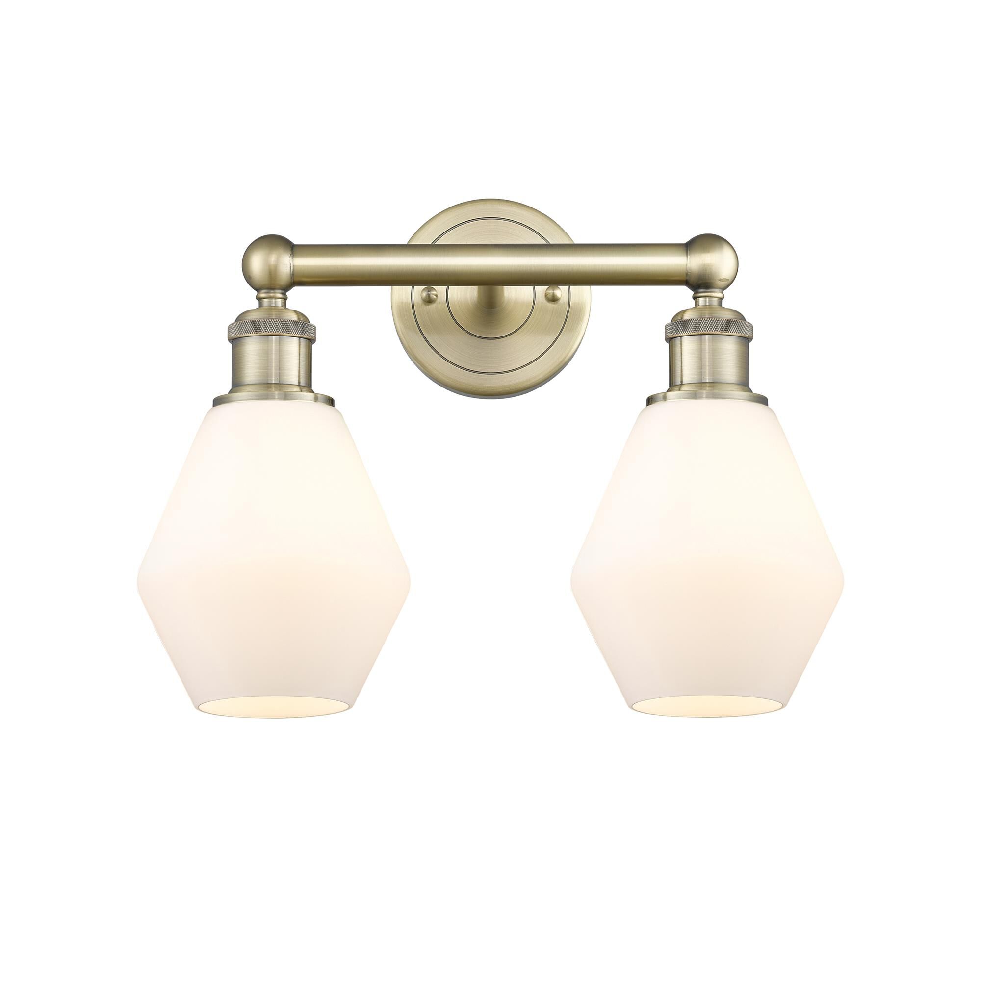 Shown in Antique Brass finish and Cased Matte White glass